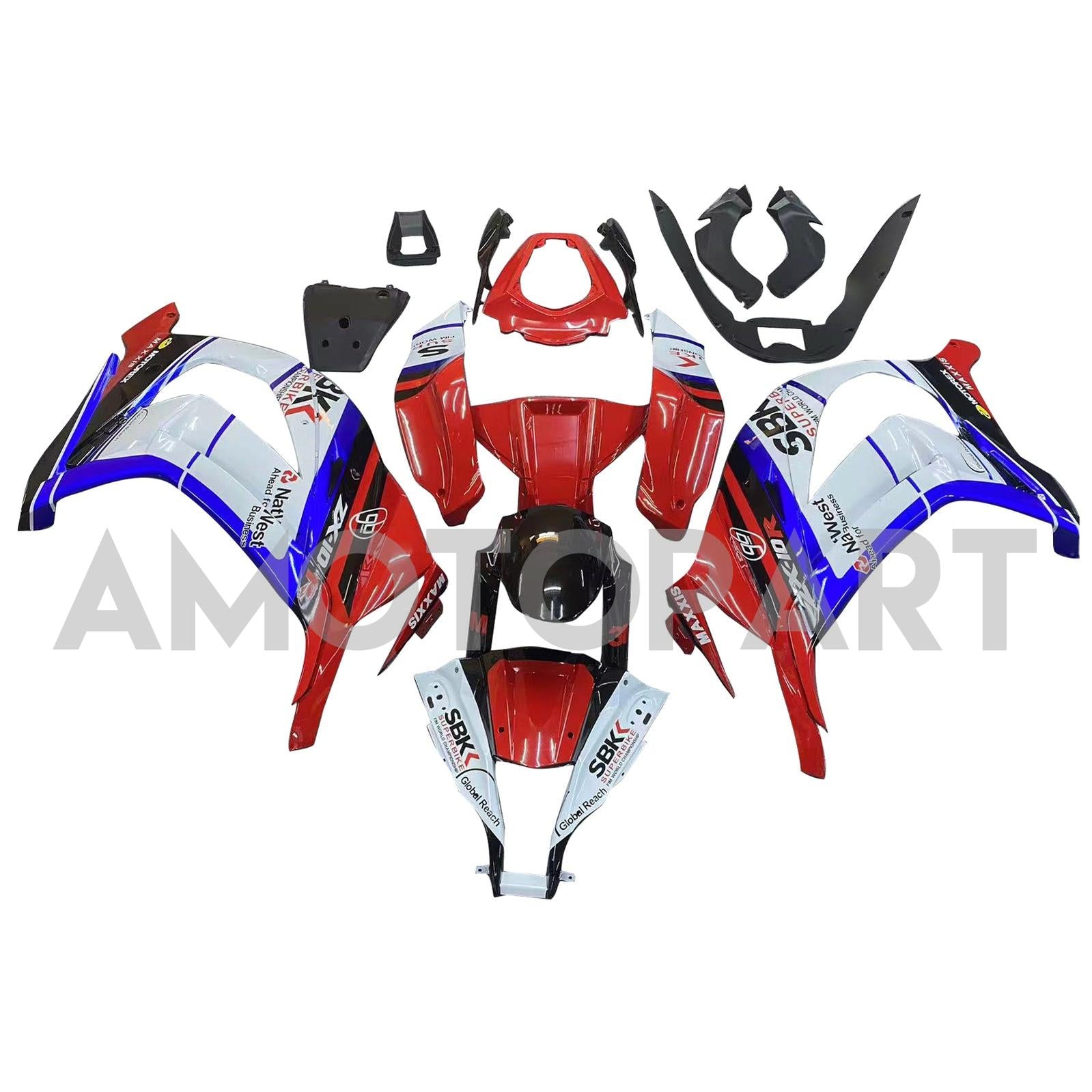 Amotopart 2011-2015 Kawasaki ZX10R レッド&ブルー フェアリングキット