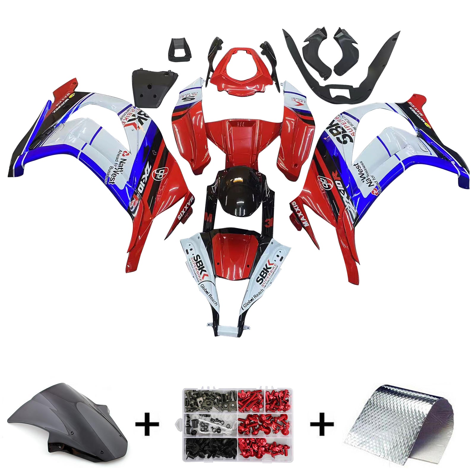 Amotopart 2011-2015 Kawasaki ZX10R Red&Blue Fairing Kit