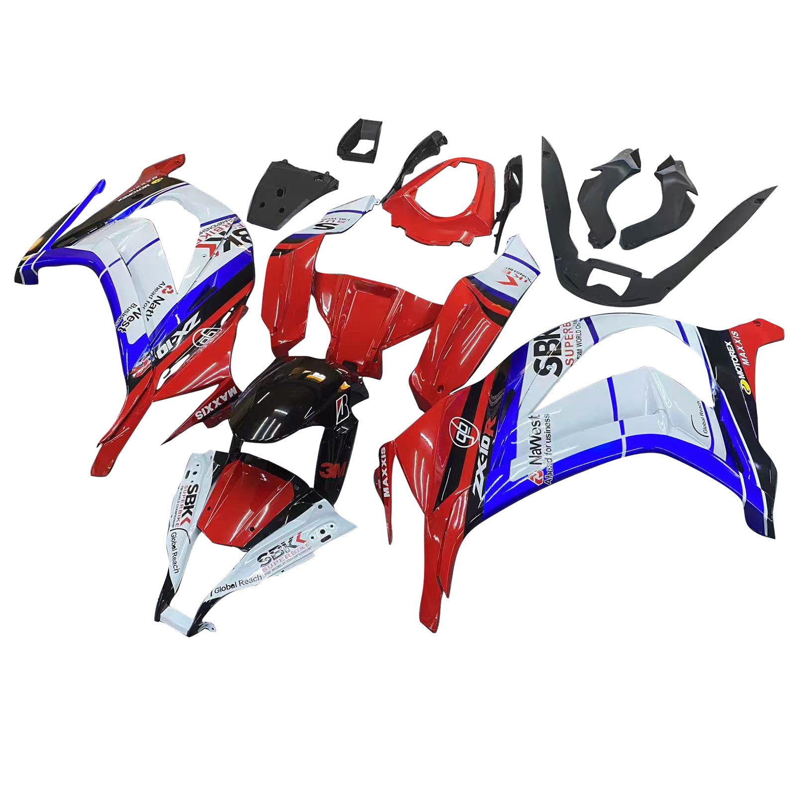 Amotopart 2011-2015 Kawasaki ZX10r Red & Blue Fairing Kit
