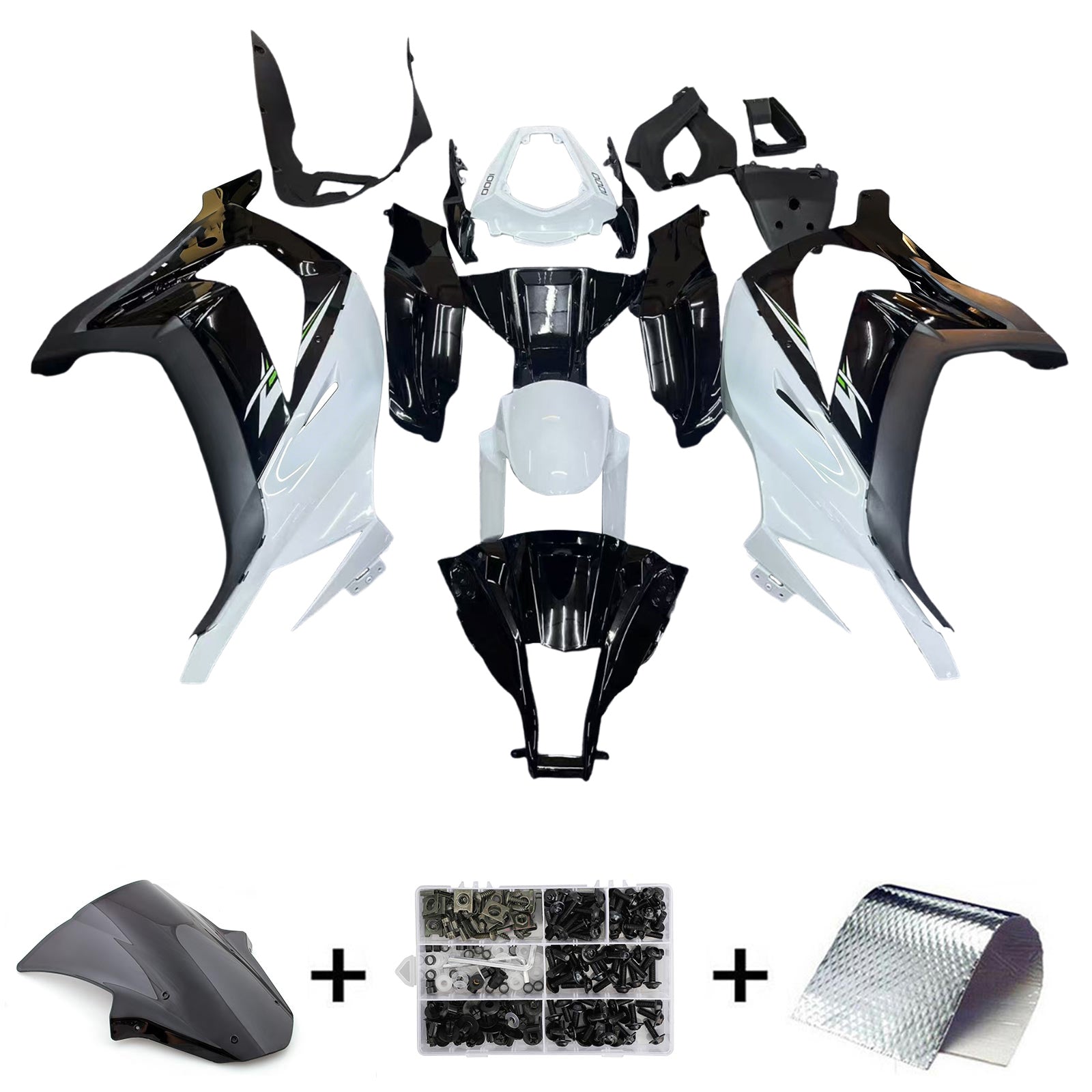 Amotopart 2011-2015 Kawasaki ZX10R White&Black Style2 Fairing Kit
