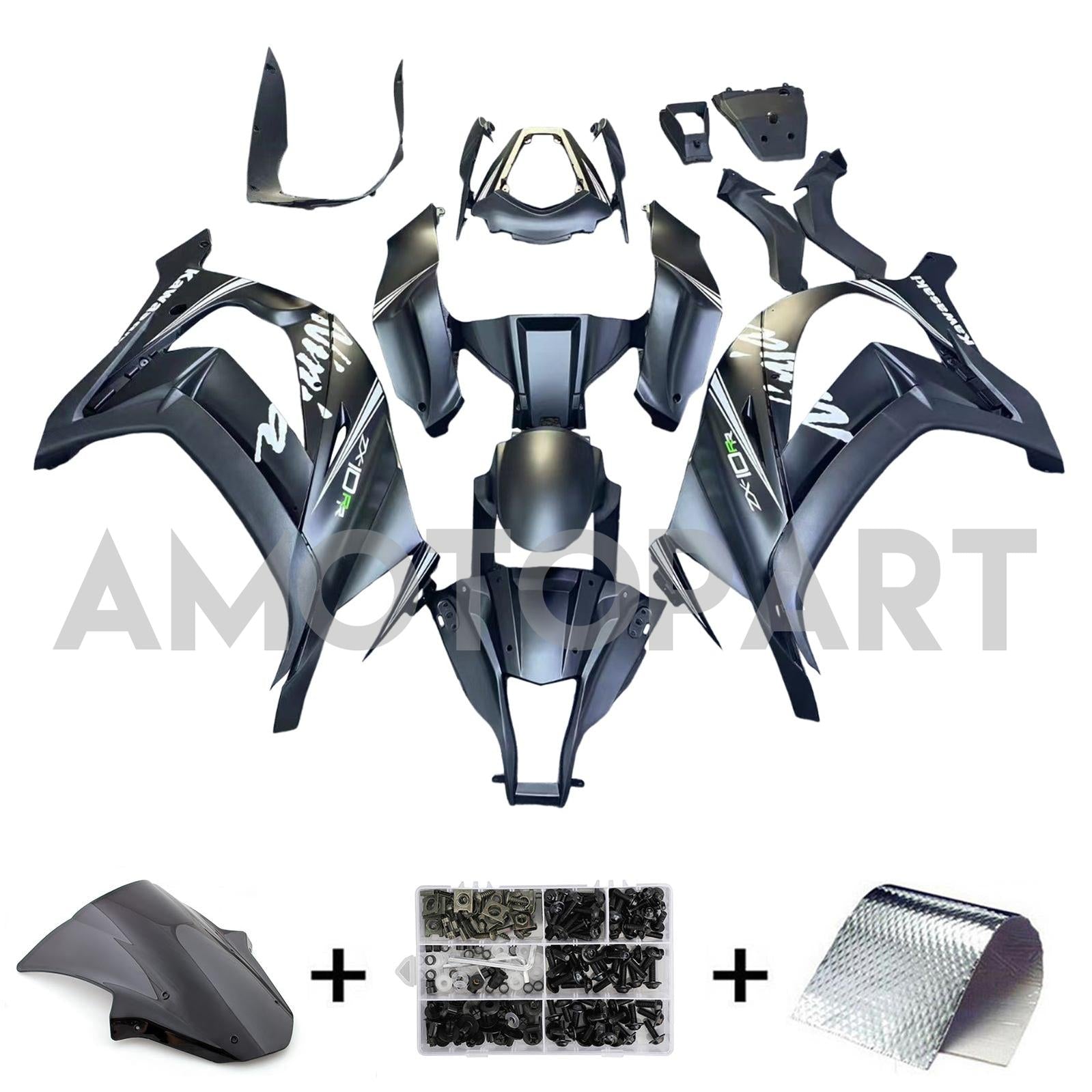 Amotopart 2011-2015 Kawasaki ZX10R Black with Logo Fairing Kit