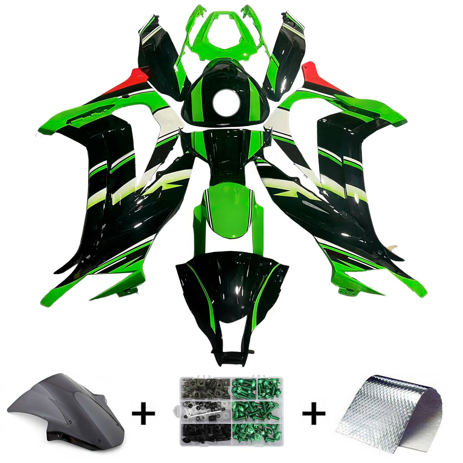 Amotopart 2011-2015 Kawasaki ZX10R Zielony i czarny styl 5 Zestaw owiewki