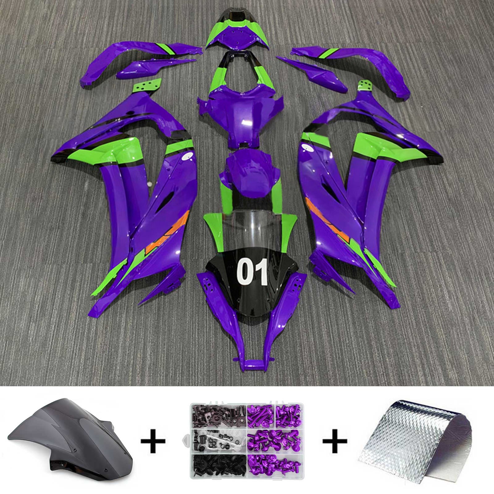 Amotopart 2011-2015 Kawasaki ZX10R Purple & Green Fairing Kit