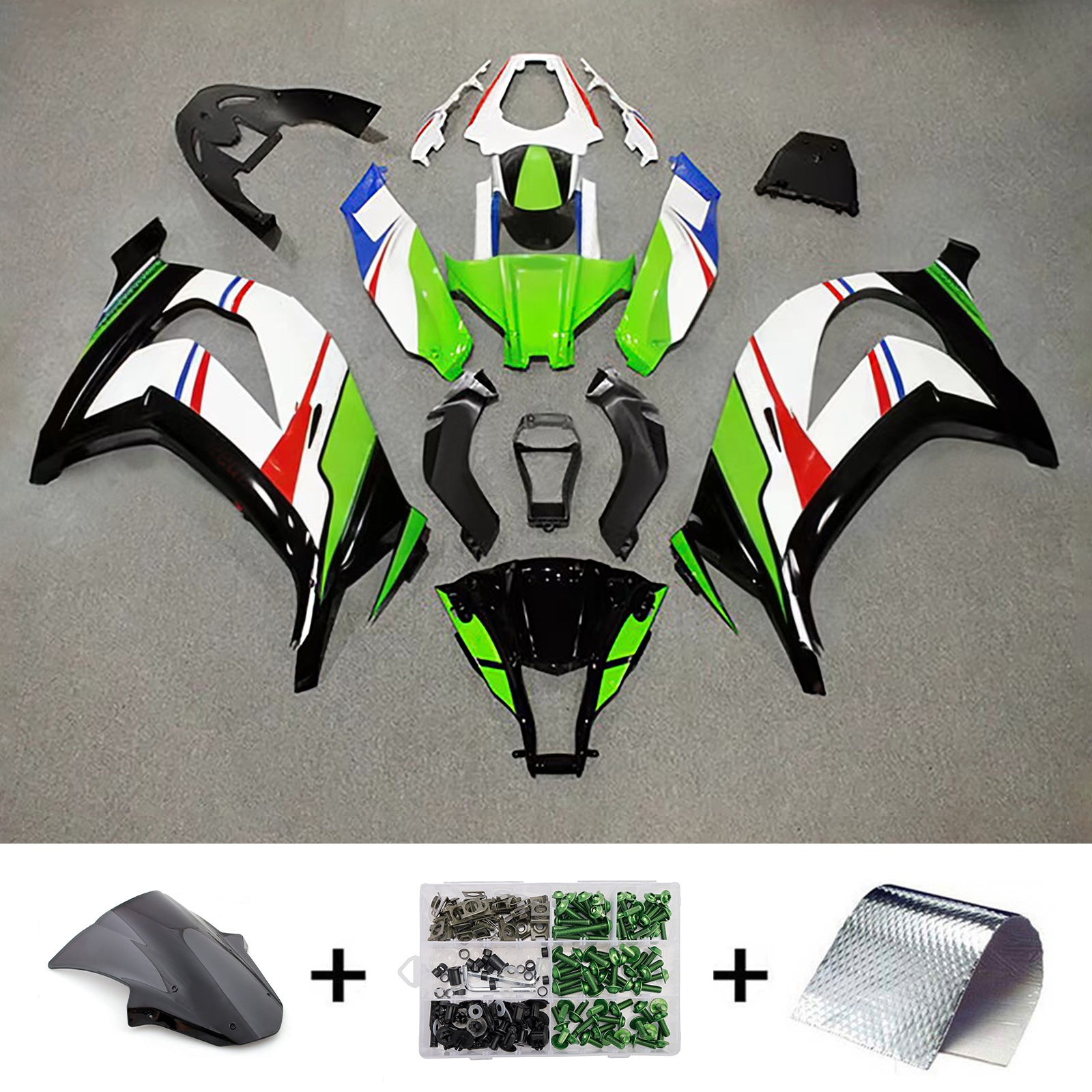 Amotopart 2011-2015 Kawasaki ZX10R Black Green Red White Fairing Kit