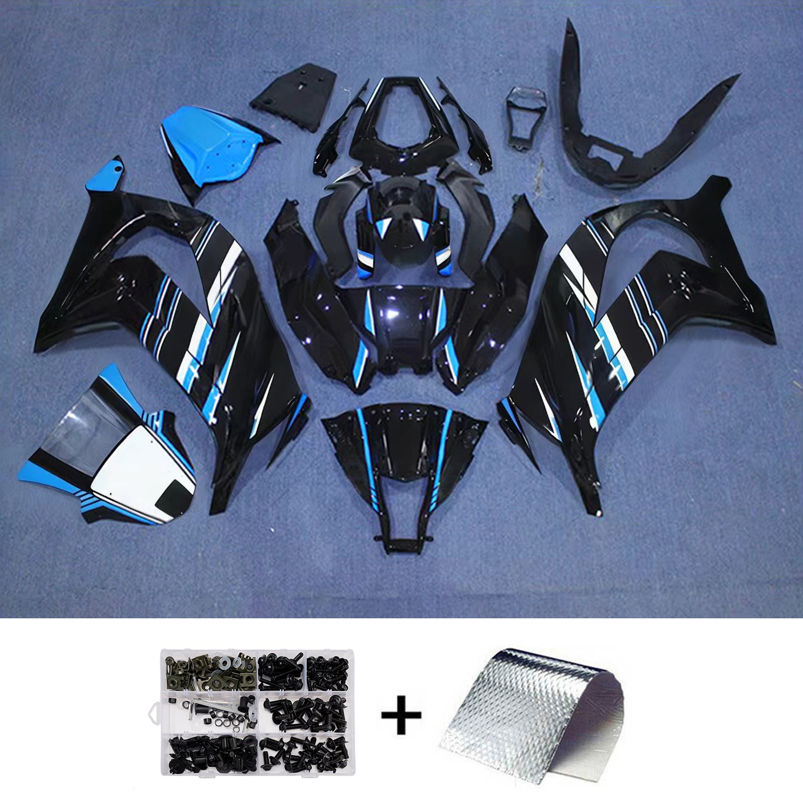 Amotopart 2011-2015 Kawasaki ZX10R Black Blue White Fairing Kit