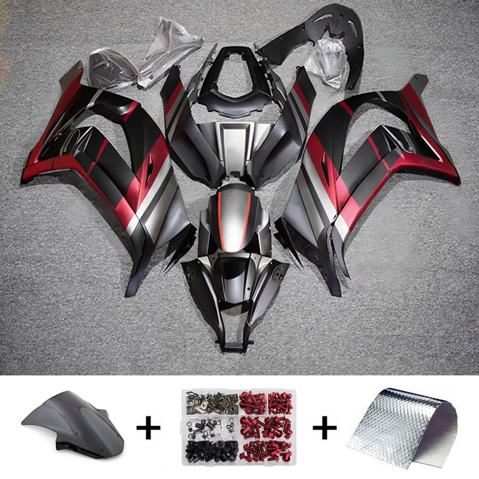 Amotopart 2011-2015 Kawasaki ZX10R Black Red Fairing Kit