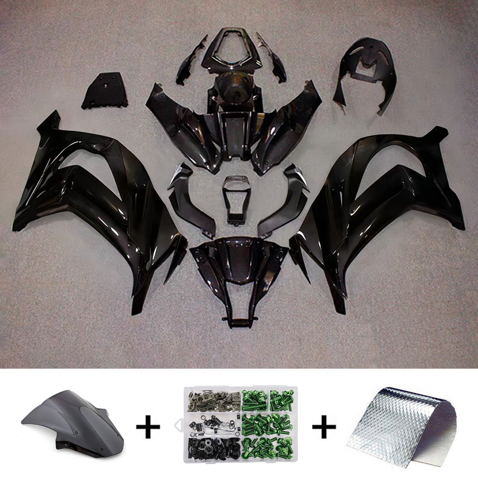 Amotopart 2011-2015 Kawasaki ZX10R Green Black Carbon Fiber Pattern Fairing Kit