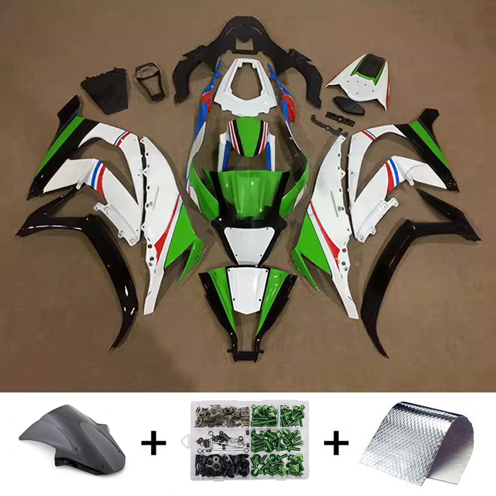 Amotopart 2011-2015 Kawasaki ZX10R Green Black White Blue Fairing Kit