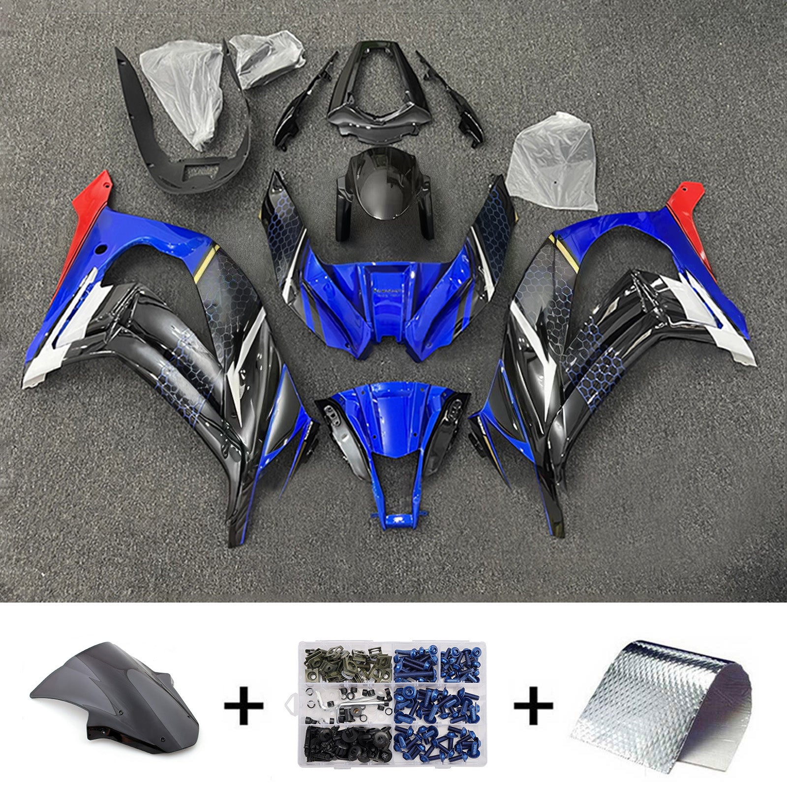 Amotopart 2011-2015 Kawasaki ZX10R Black Blue Red Fairing Kit