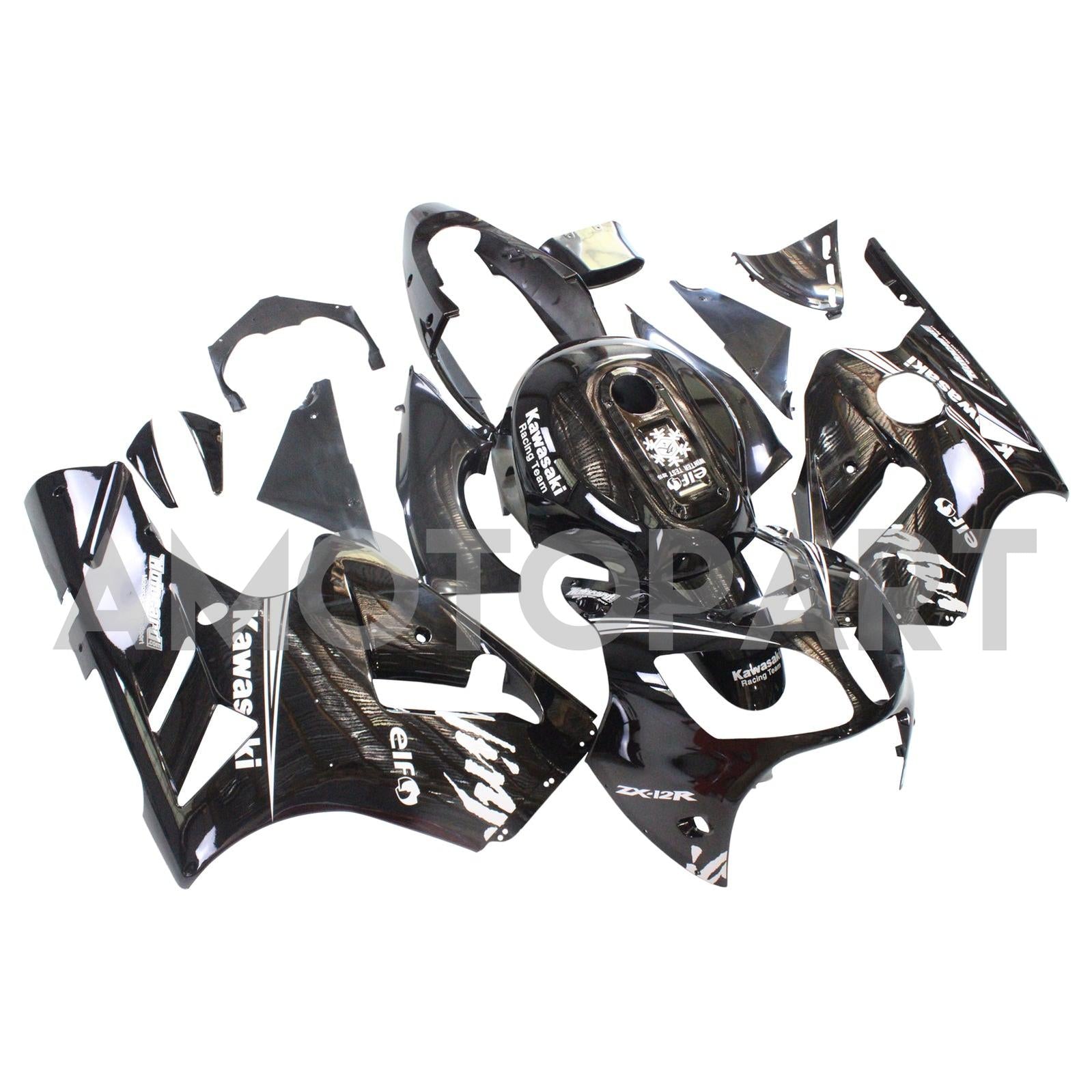 Amotopart Kawasaki 2000-2001 ZX12R Schwarz mit weißem Logoverkaufskit