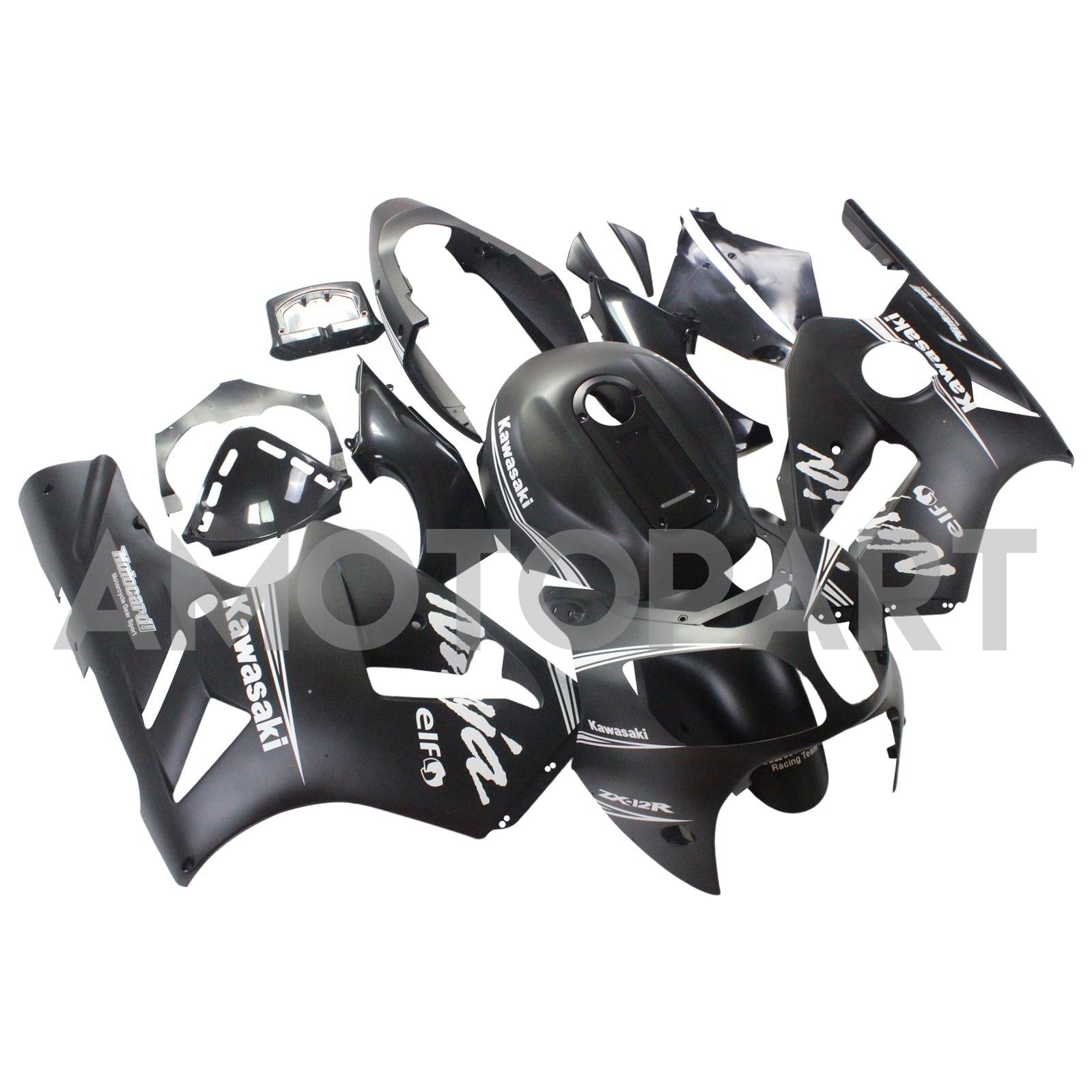 Amotopart Kawasaki 2000-2001 ZX12R Black Mix White Fairing Kit
