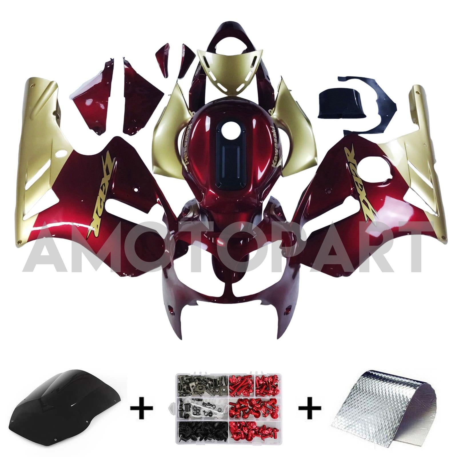Amotopart Kawasaki 2000-2001 ZX12R Red Golden Fairing Kit