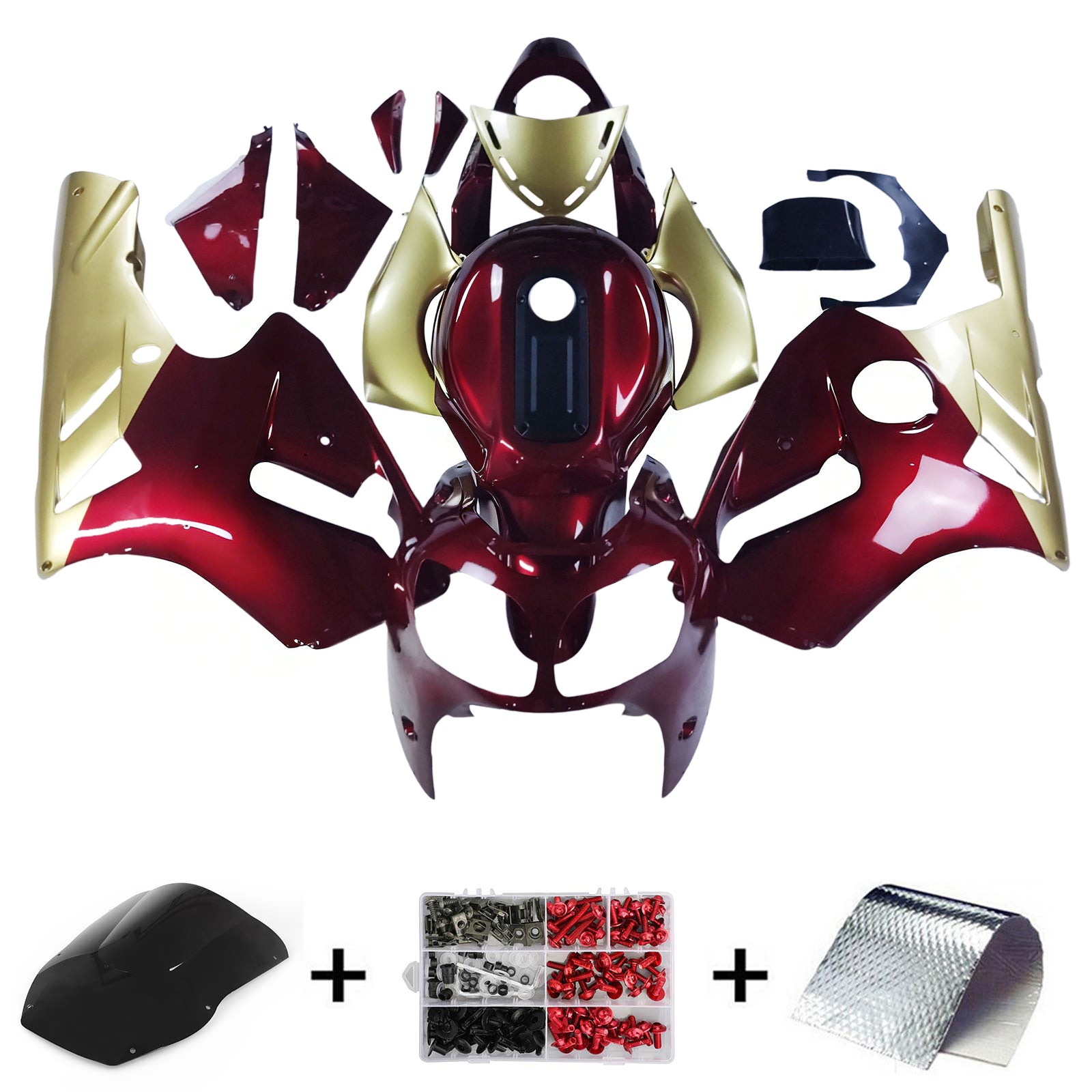 Amotopart Kawasaki 2000-2001 ZX12R Red Golden Fairing Kit