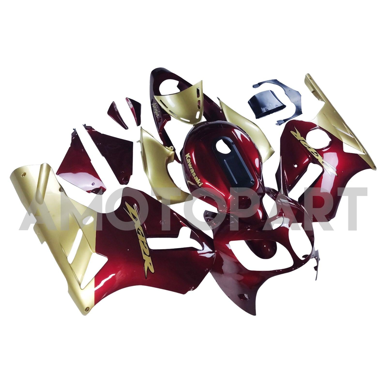 Amotopart Kawasaki 2000-2001 ZX12R Red Golden Fairing Kit