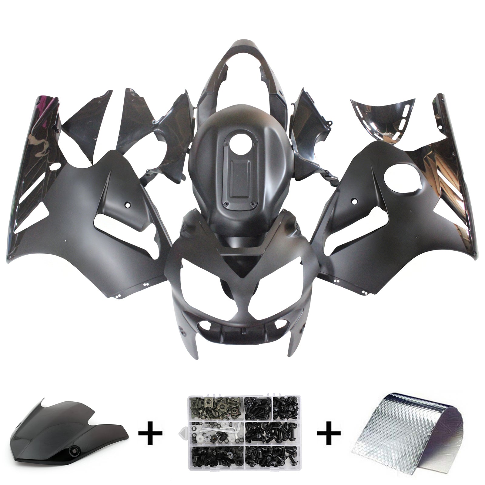 Amotopart Kit Kawasaki ZX12R Faring noir mat 2002-2005