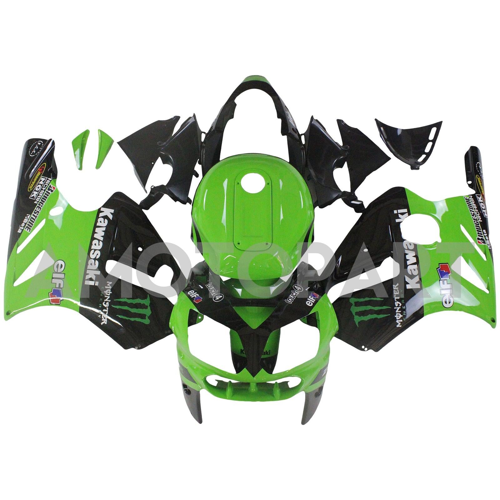 Amotopart 2002-2005 Kawasaki ZX12R Green Black Fairing Kit
