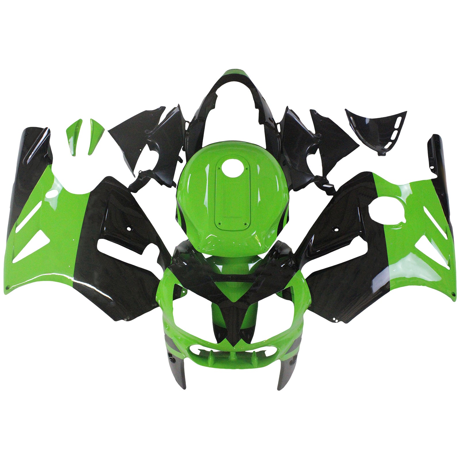 Amotopart 2002–2005 Kawasaki ZX12R Grün Schwarz Verkleidungsset