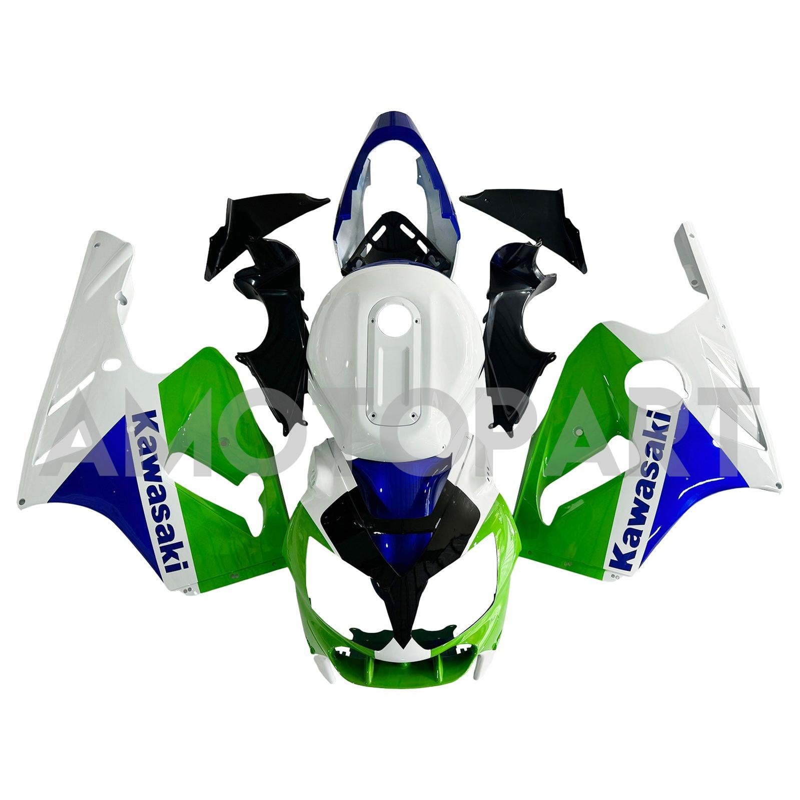 Amotopart 2002-2005 Kawasaki ZX12R White Blue Green Fairing Kit