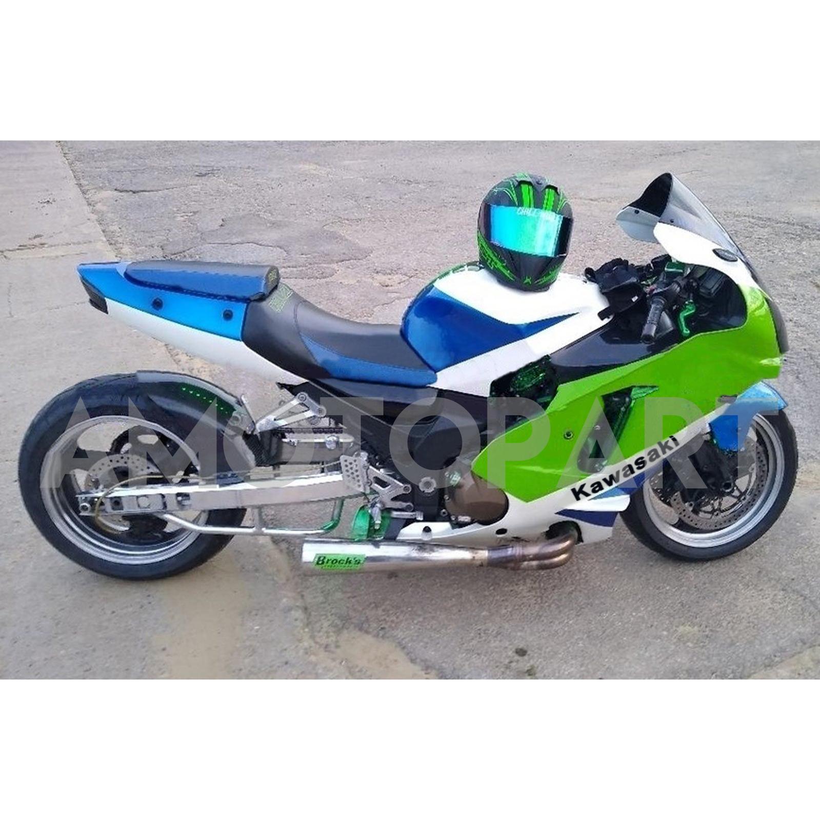 Amotopart 2002-2005 Kawasaki ZX12R White Blue Green Fairing Kit