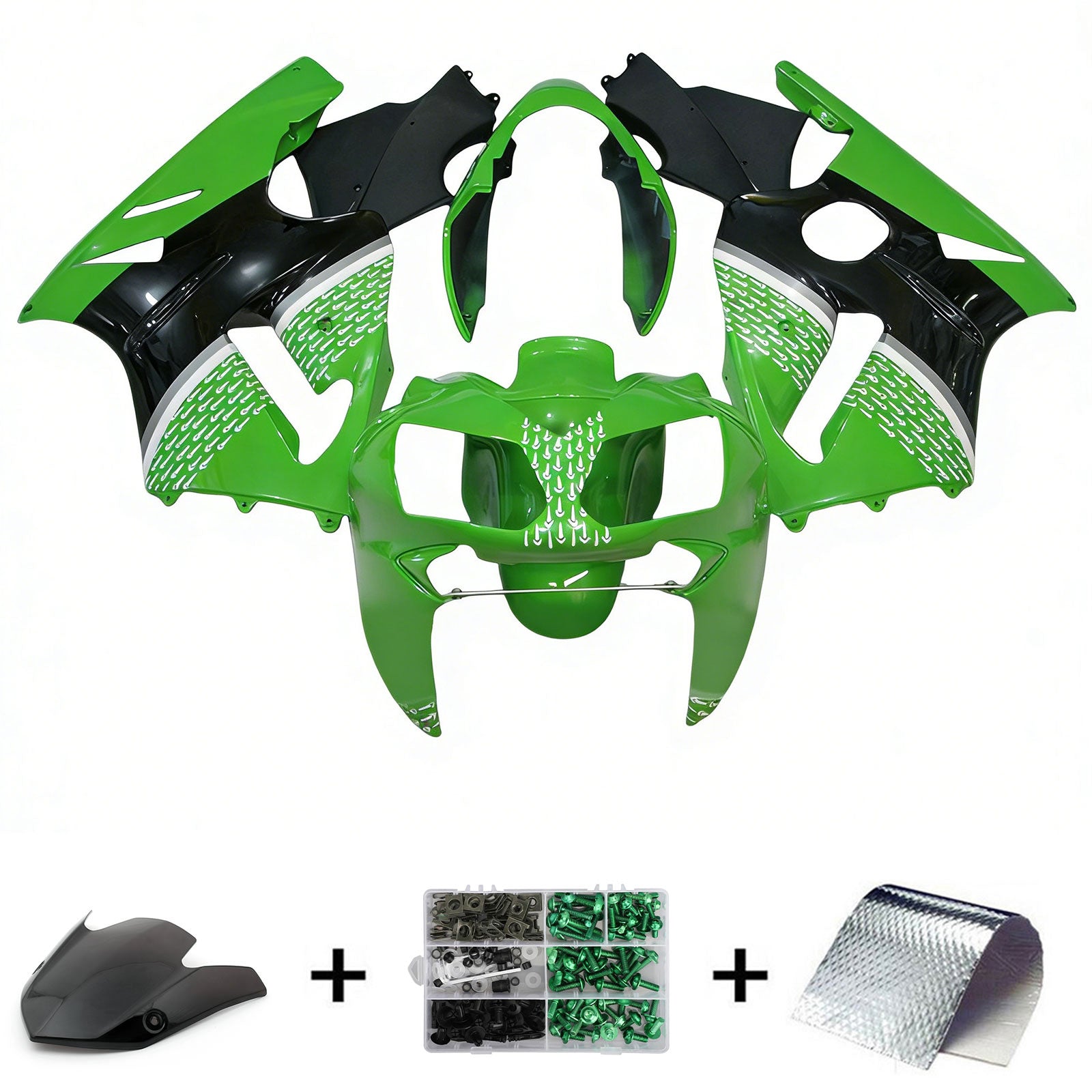 Amotopart 2002-2005 Kawasaki ZX12R Grün Schwarz & Weißes Verkleidungsset