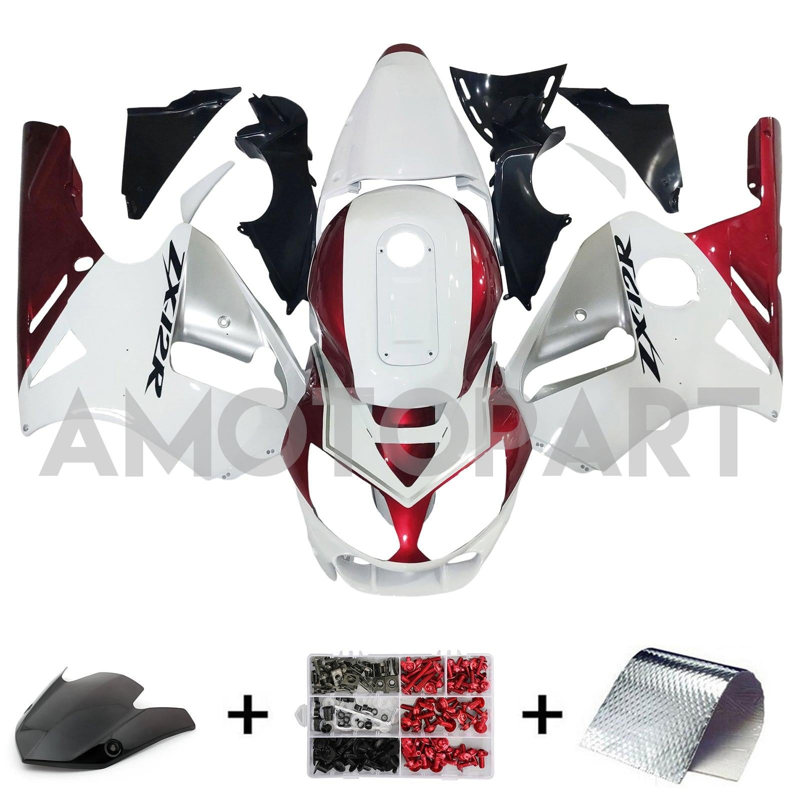 Amotopart 2002-2005 Kawasaki ZX12R White Red & Black Fairing Kit