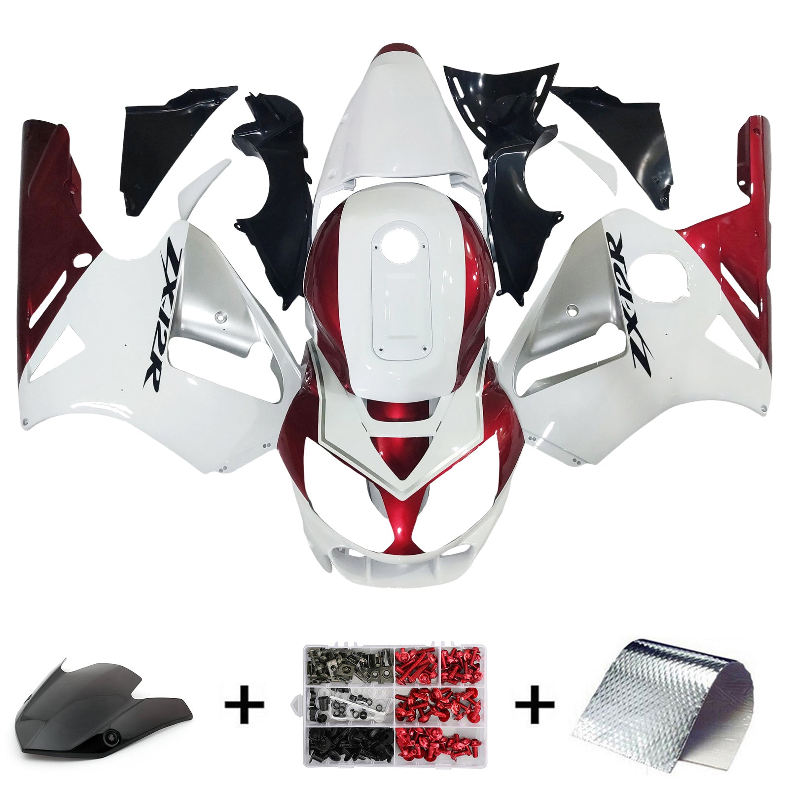 Amotopart 2002-2005 Kawasaki ZX12R Weiß Rot & Schwarzes Verkleidungsset