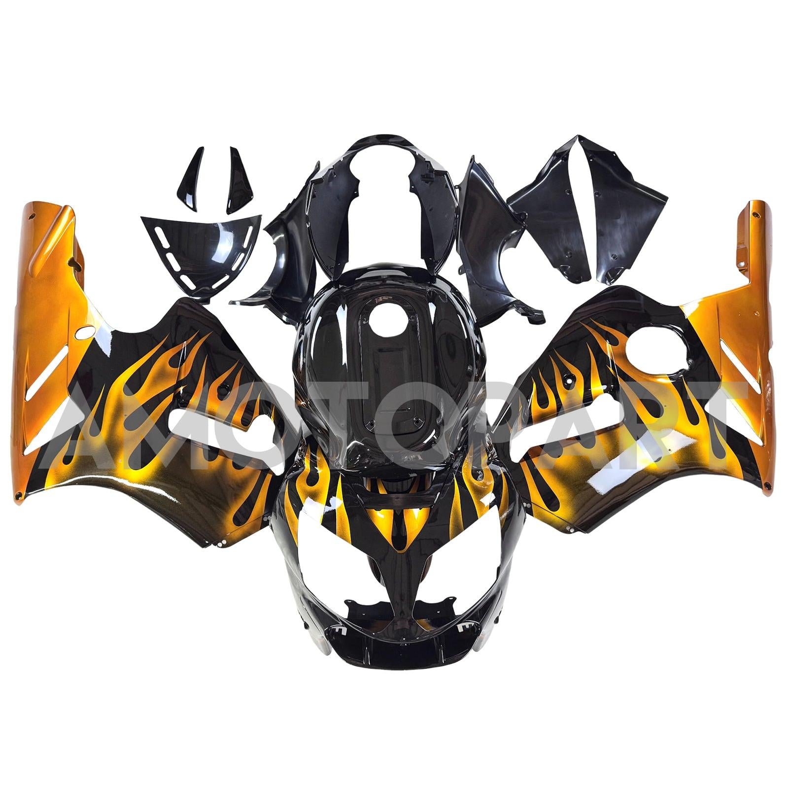 Amotopart 2002-2005 Kawasaki ZX12R Glossy Black & Yellow Fairing Kit