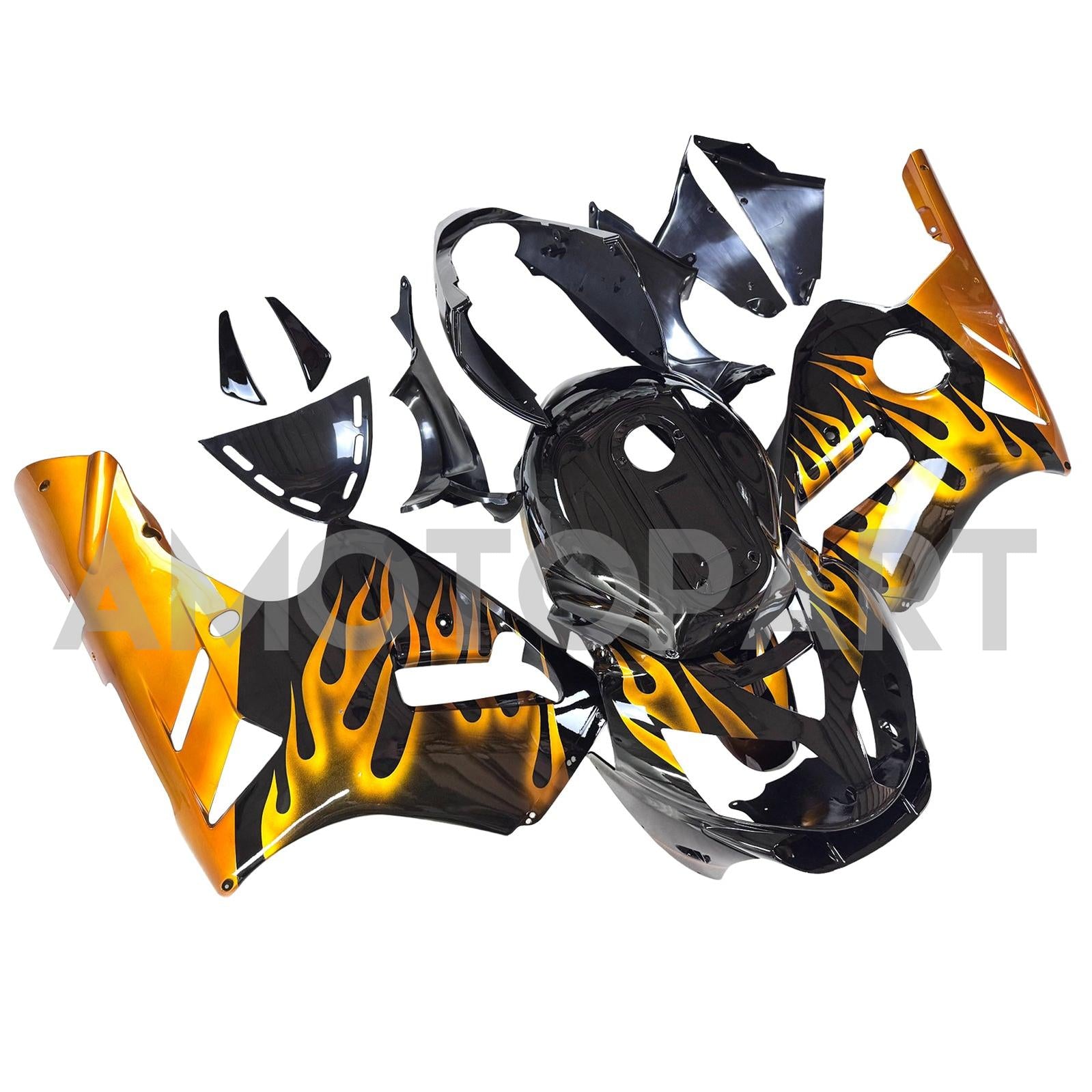 Amotopart 2002-2005 Kawasaki ZX12R Glossy Black & Yellow Fairing Kit