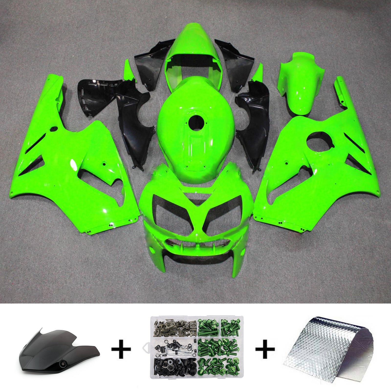 Amotopart 2002-2005 Kawasaki ZX12R Green Fairing Kit