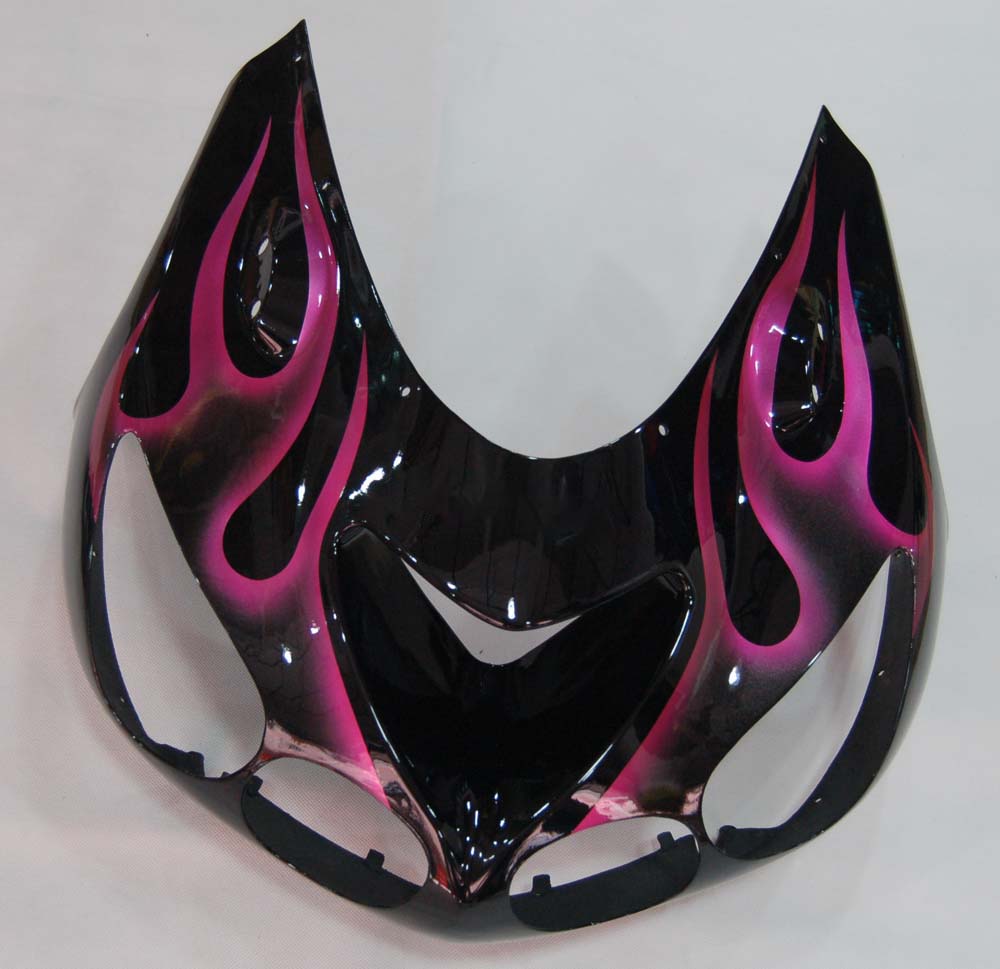 Amotopart 2006–2011 Kawasaki ZX14R Verkleidungsset in Schwarz mit rosa Flamme