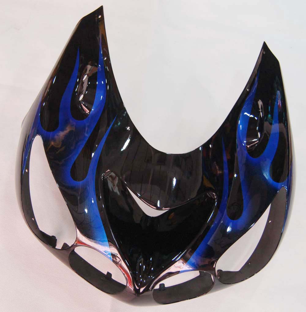 Amotopart 2006-2011 Kawasaki ZX14R Black with Blue Flame Fairing Kit