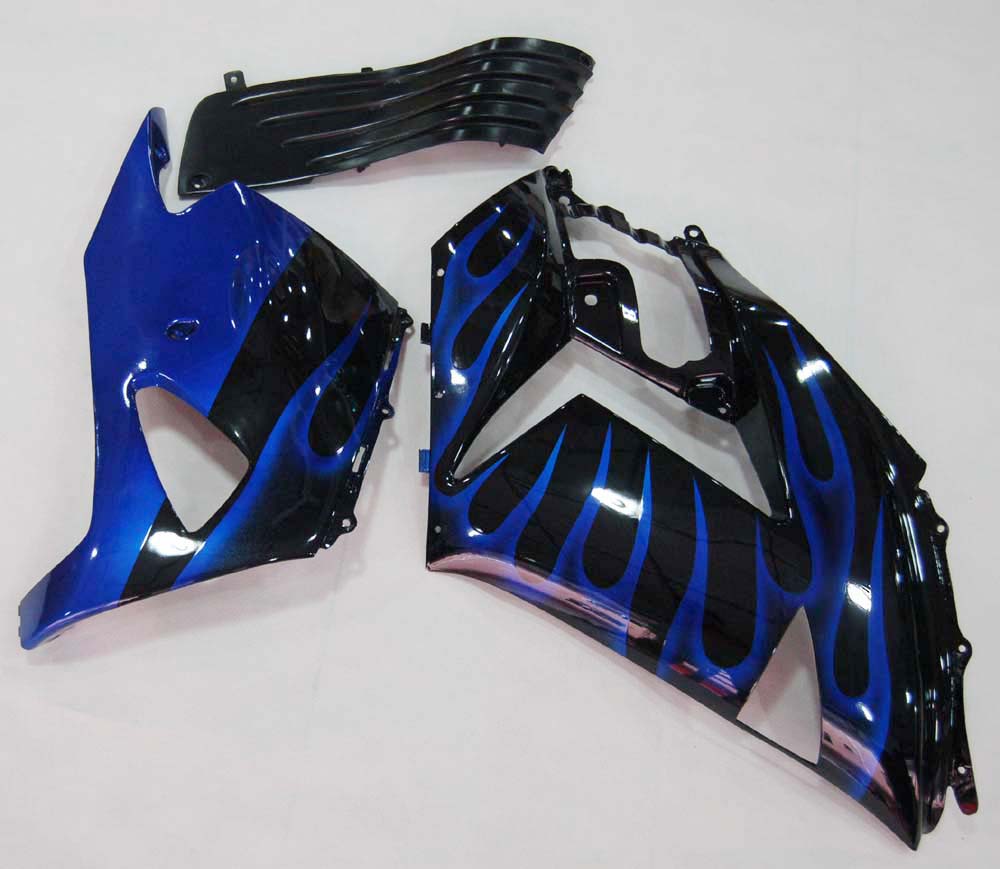 Amotopart 2006-2011 Kawasaki ZX14R Black with Blue Flame Fairing Kit