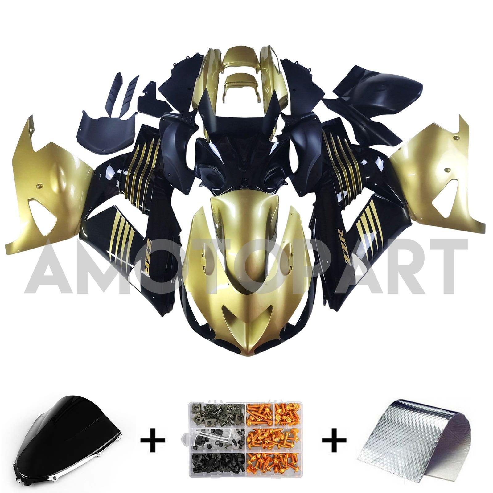 Amotopart 2006-2011 Kawasaki ZX14R Gloss Gold&Black Fairing Kit