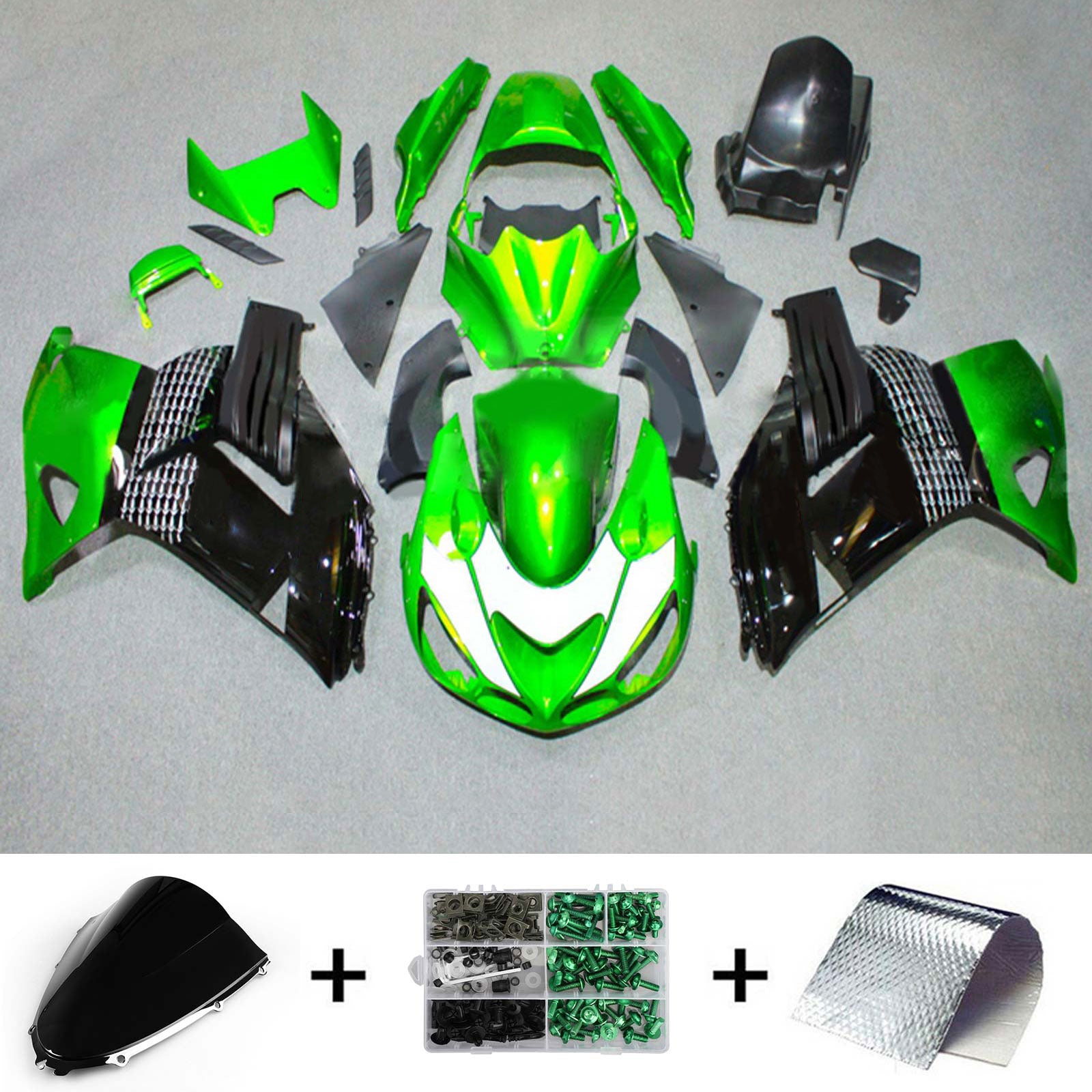 Amotopart 2006-2011 Kawasaki ZX14R Green&Black Style3 Fairing Kit