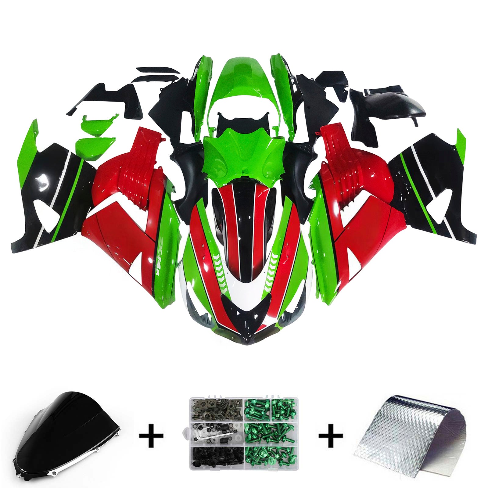 Amotopart 2006-2011 Kawasaki ZX14R Green&Red Fairing Kit