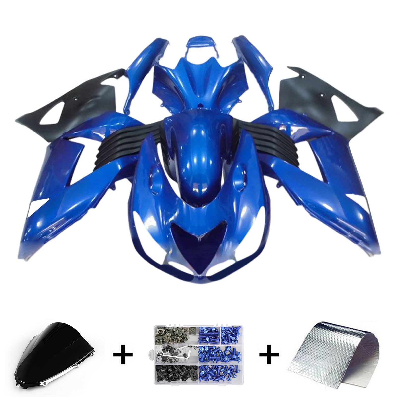 Amotopart 2006-2011 Kawasaki ZX14R ZZR1400 ブルーブラックフェアリングキット