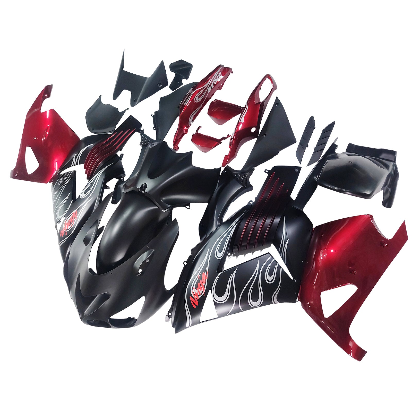 Amotopart 2006–2011 Kawasaki ZX14R ZZR1400 Mattschwarzes Verkleidungsset