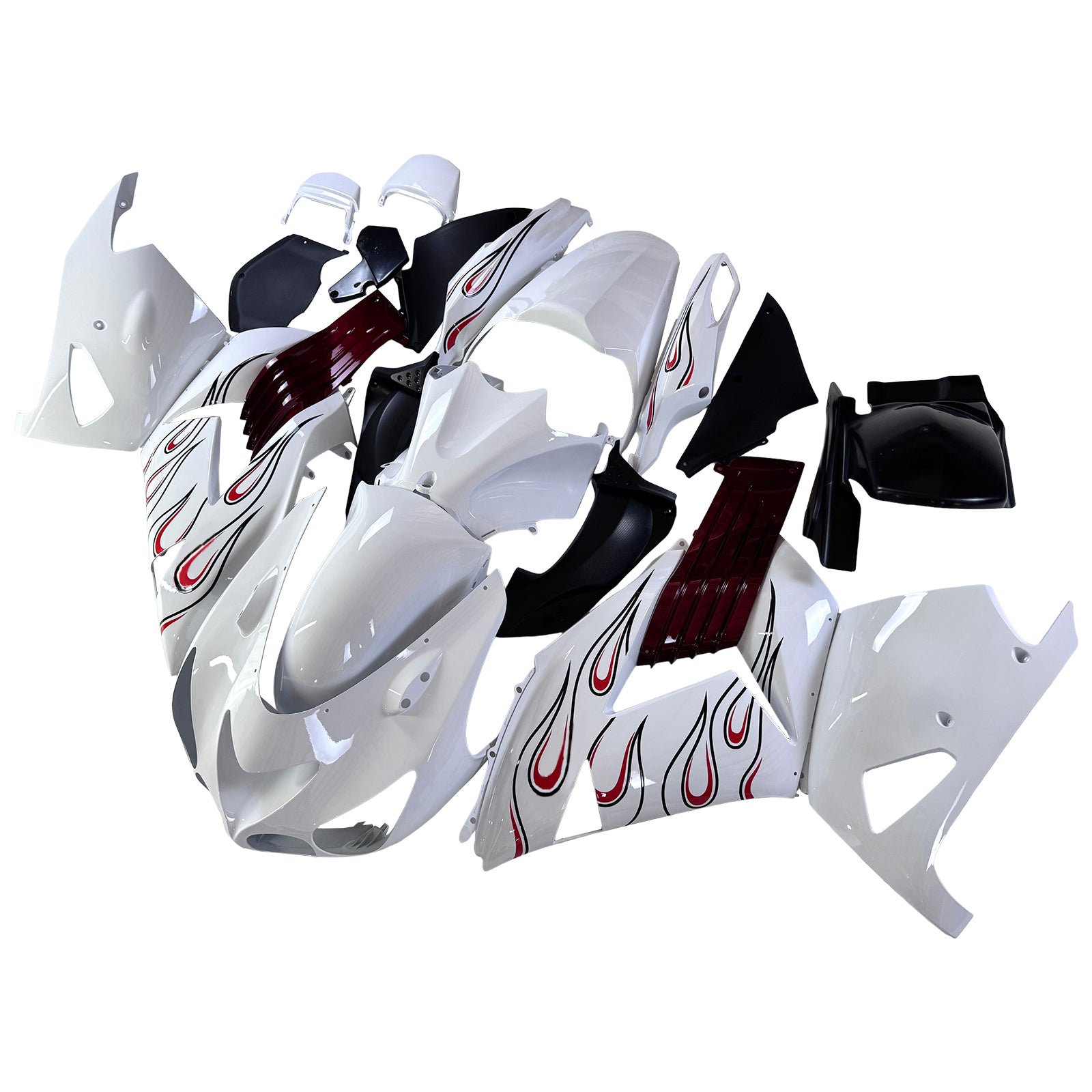 Amotopart 2006-2011 Kawasaki ZX14R ZZR1400 White Black Fairing Kit