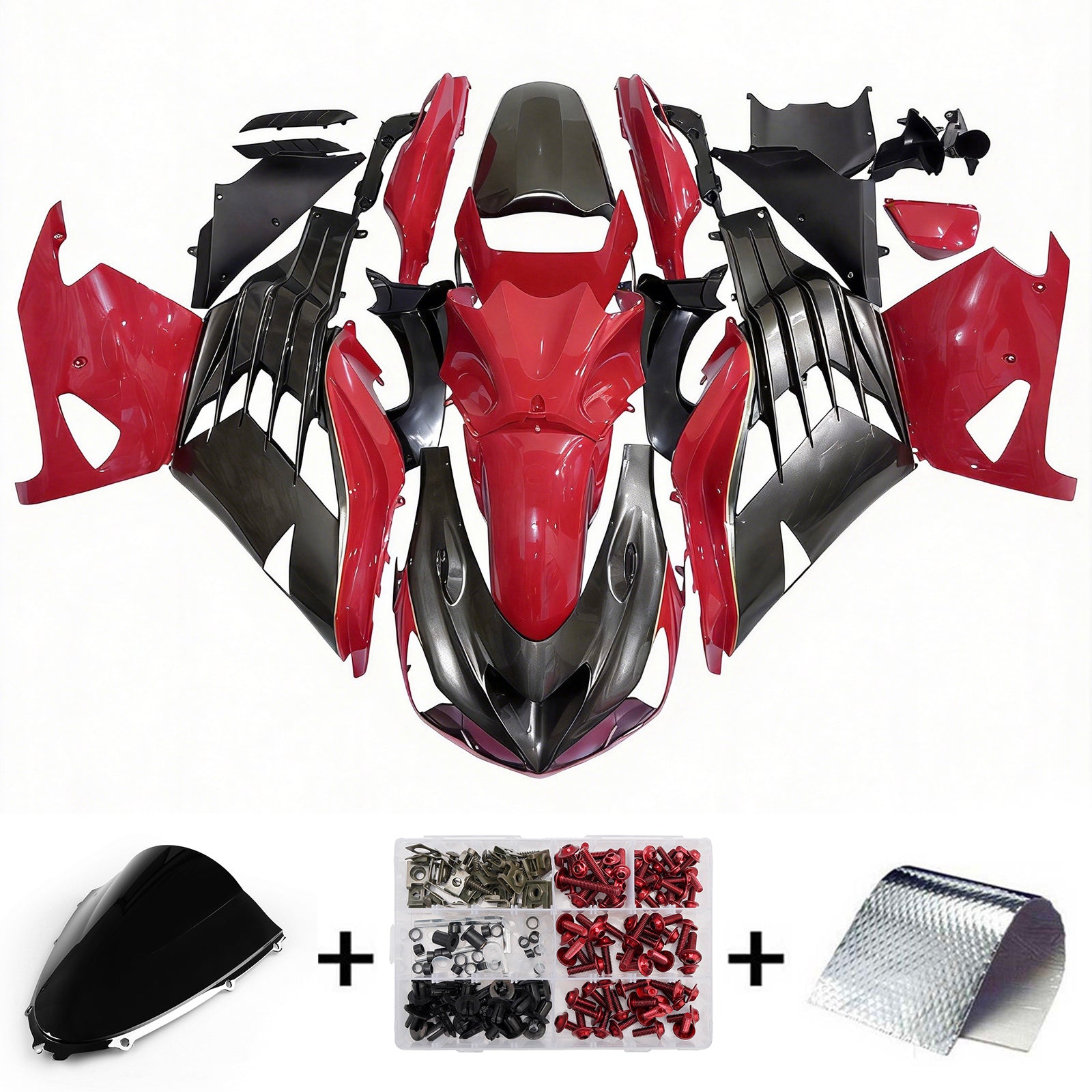 Amotopart Kawasaki 2012-2025 ZX14R Black With Red Fairing Kit