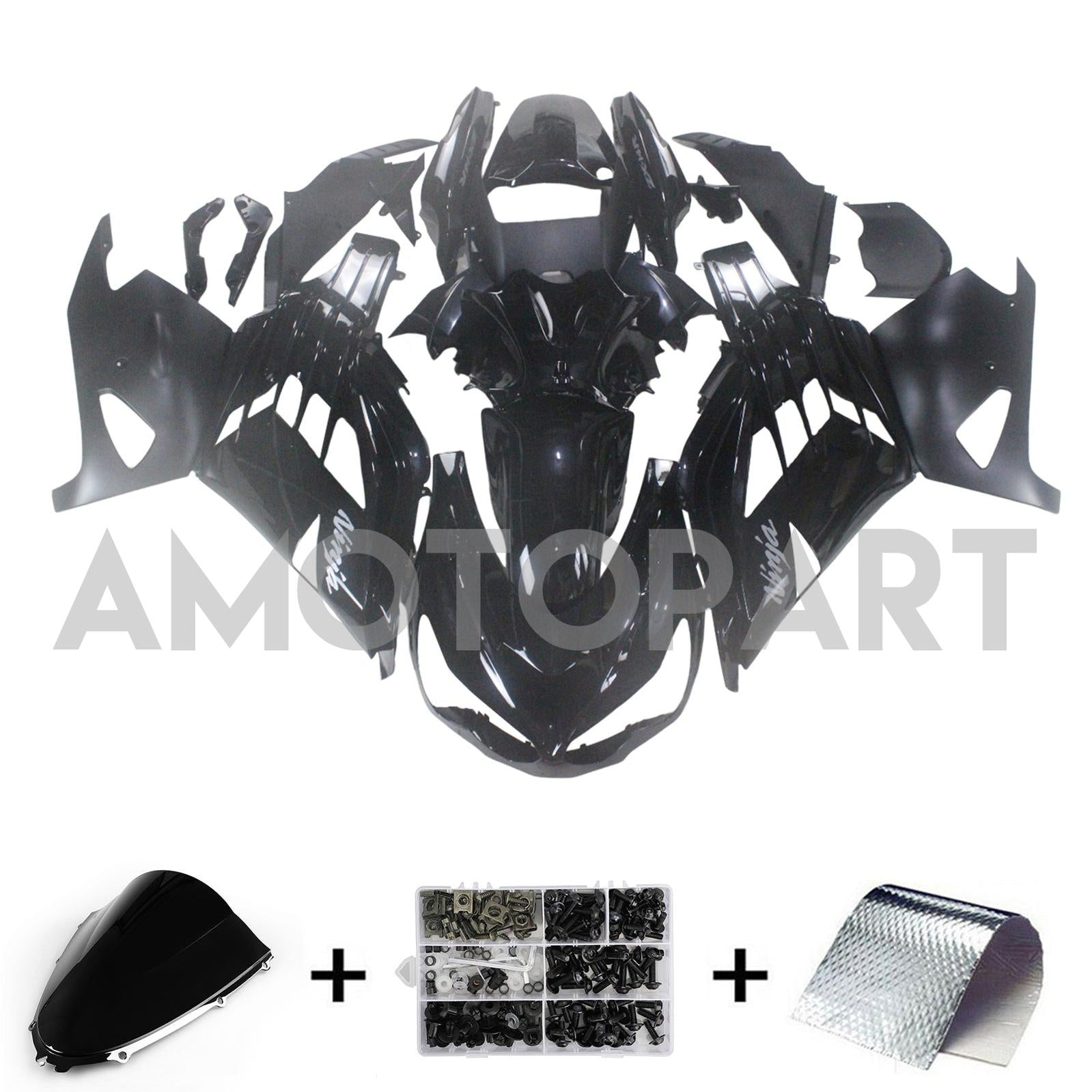 Amotopart Kawasaki 2012-2025 ZX14R Black Fairing Kit
