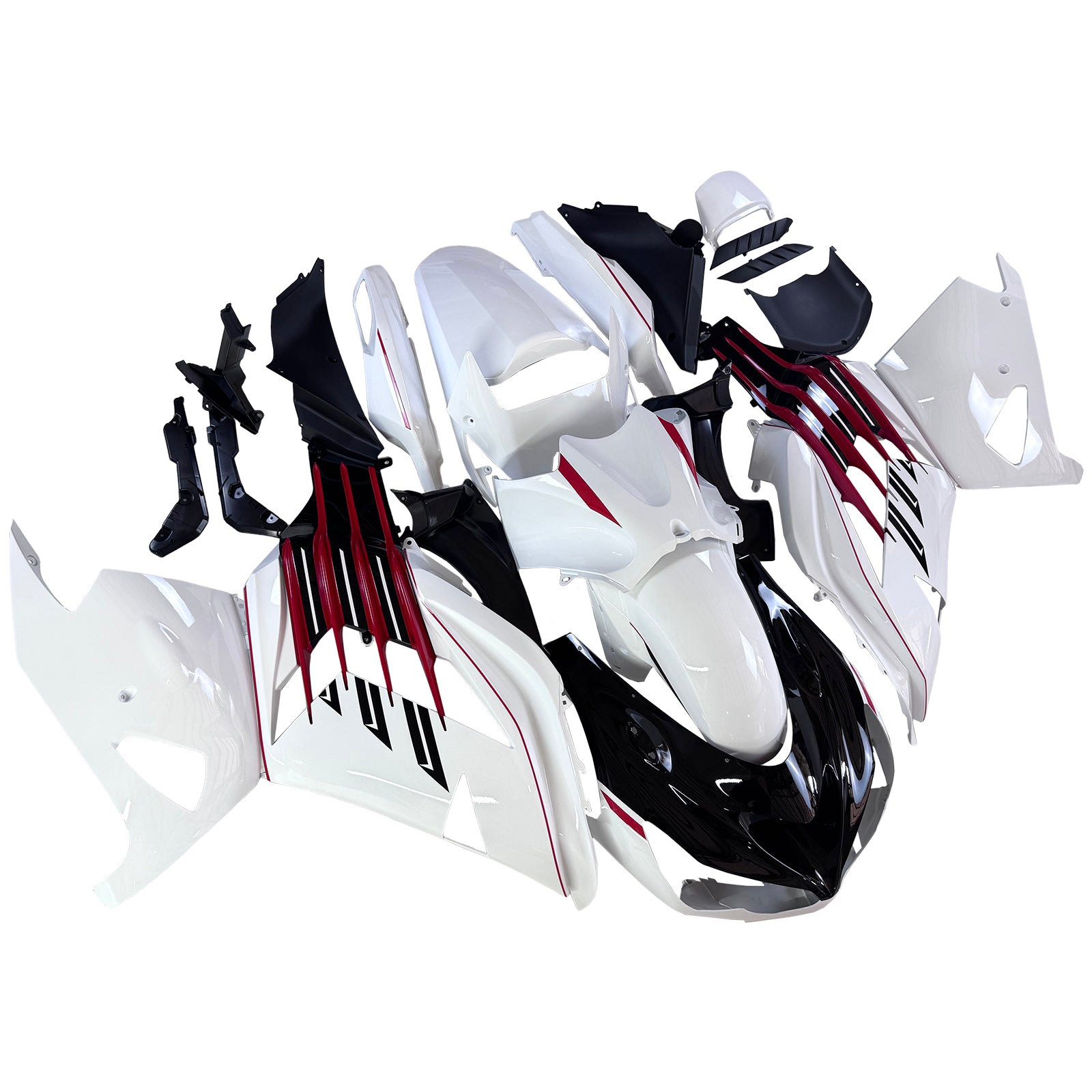 Amotopart 2012-2025 Kawasaki ZX14R ZZR1400 Black White & Red Fairing Kit