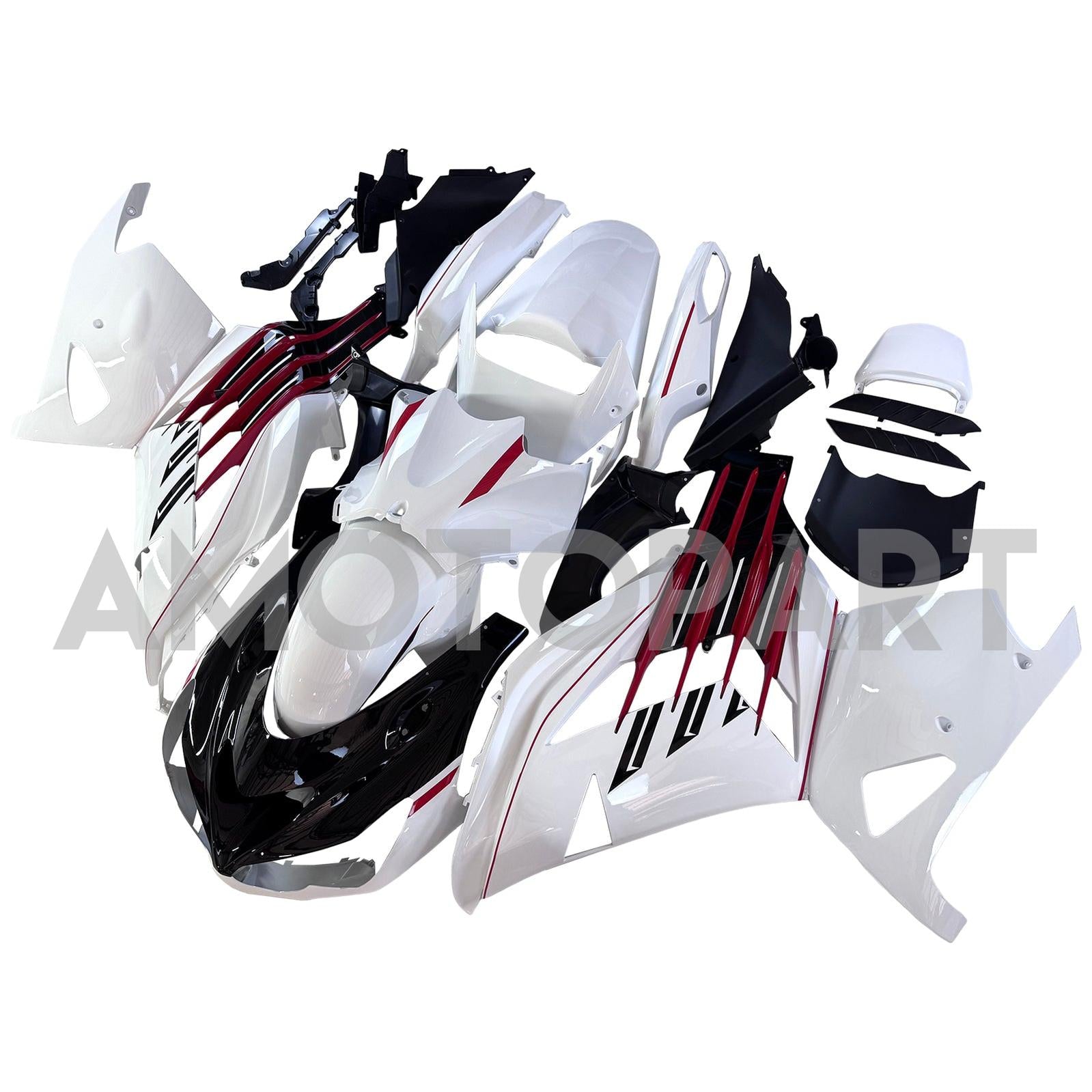 Amotopart 2012-2025 Kawasaki ZX14R ZZR1400 Black White & Red Fairing Kit