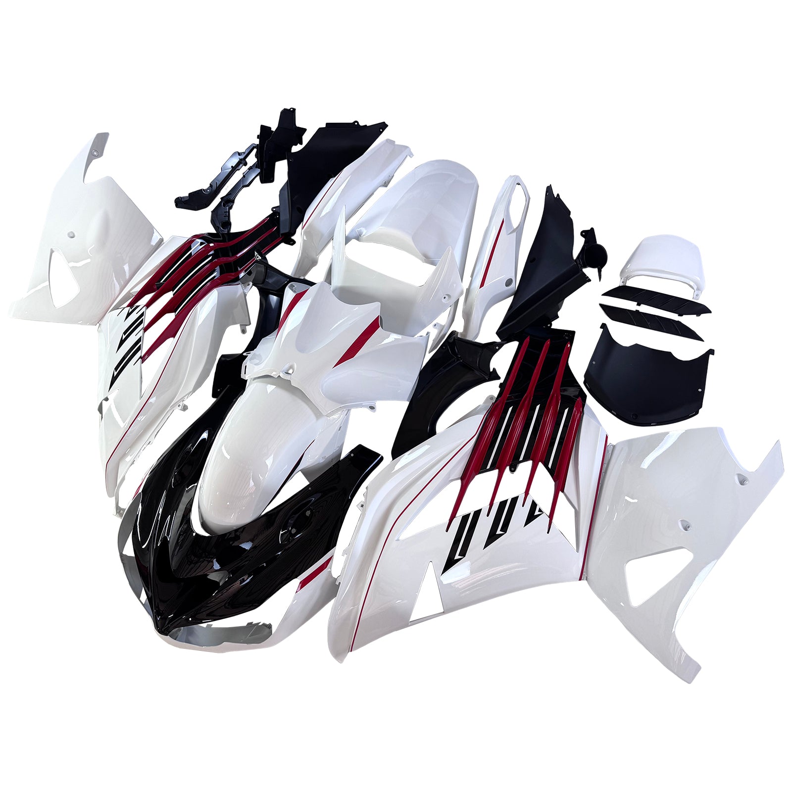 Amotopart 2012-2025 Kawasaki ZX14R ZZR1400 Black White & Red Fairing Kit