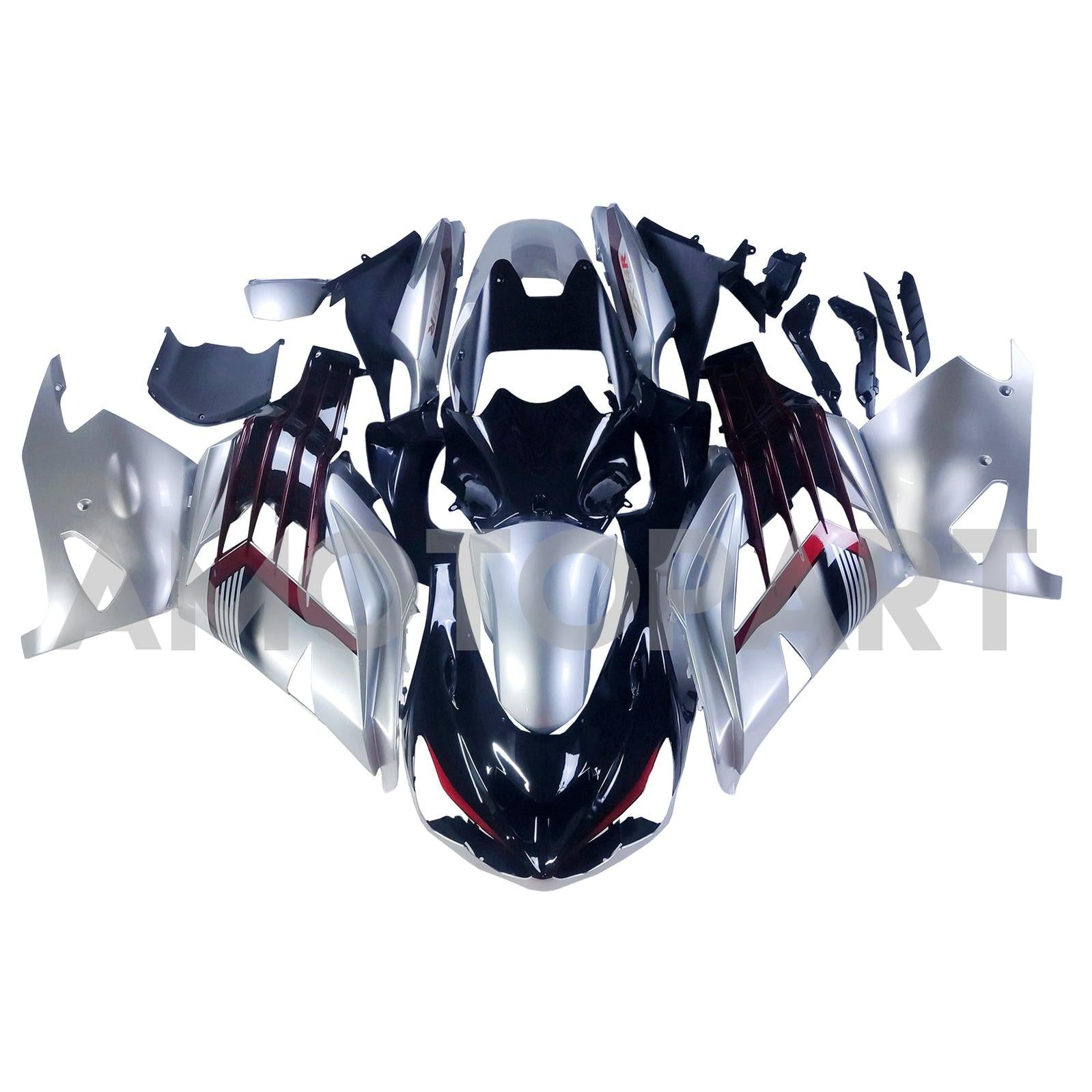 Amotopart 2012-2022 Kawasaki ZX14R ZZR1400 Black Silver Gray & Red Kuip Kit