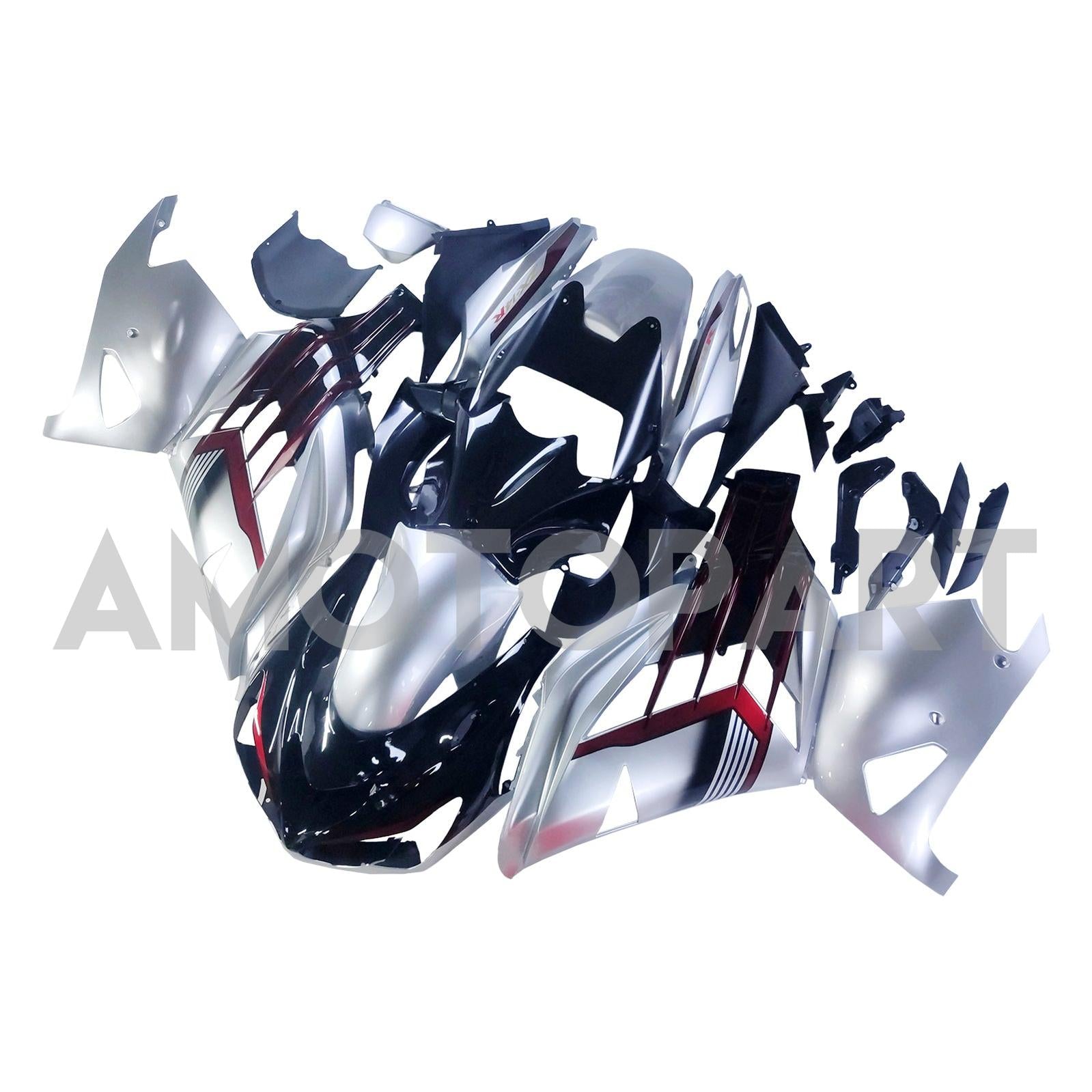 Amotopart 2012-2022 Kawasaki ZX14R ZZR1400 Black Silver Gray & Red Kuip Kit