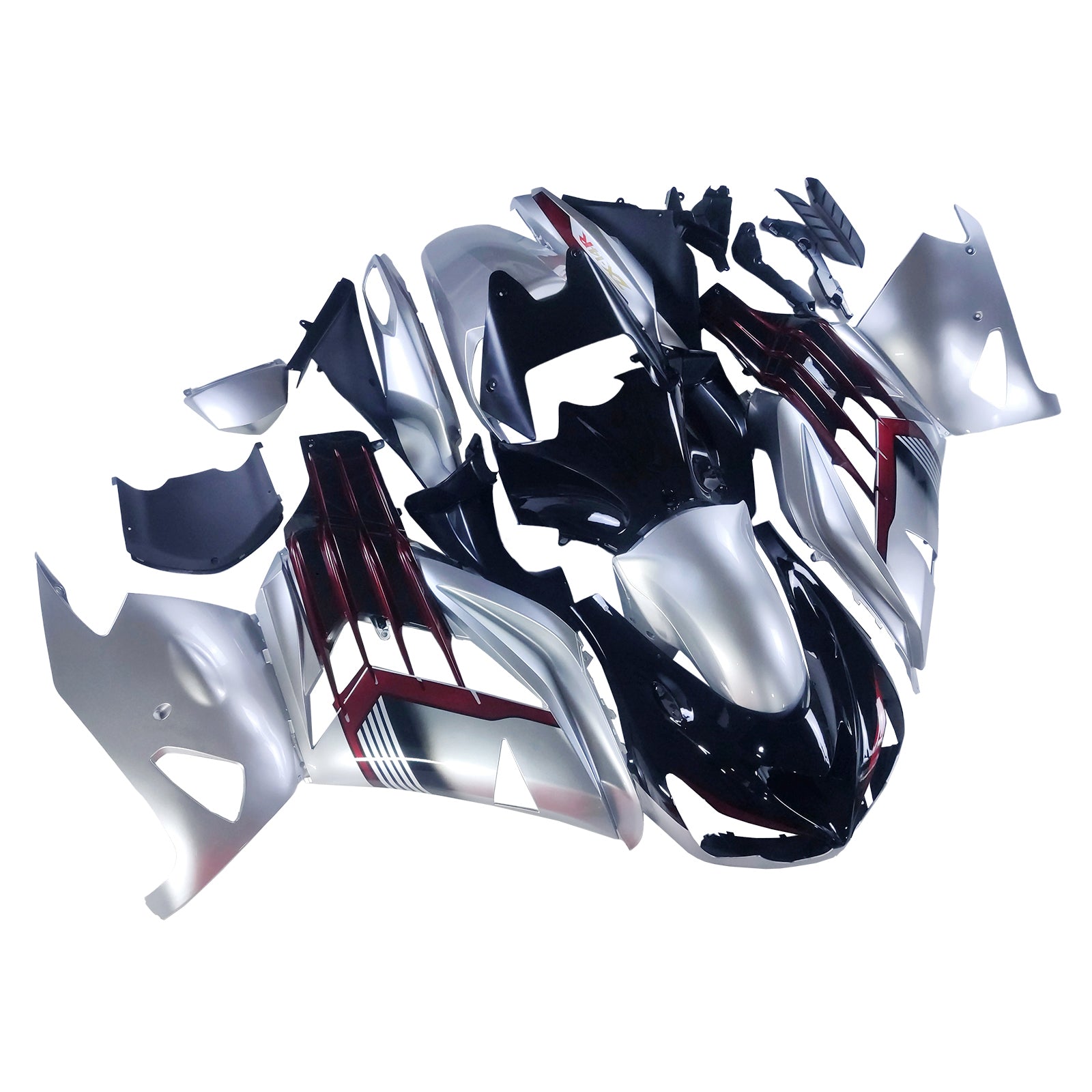 Amotopart 2012-2025 Kawasaki ZX14R ZZR1400 Black Silver Fairing Kit
