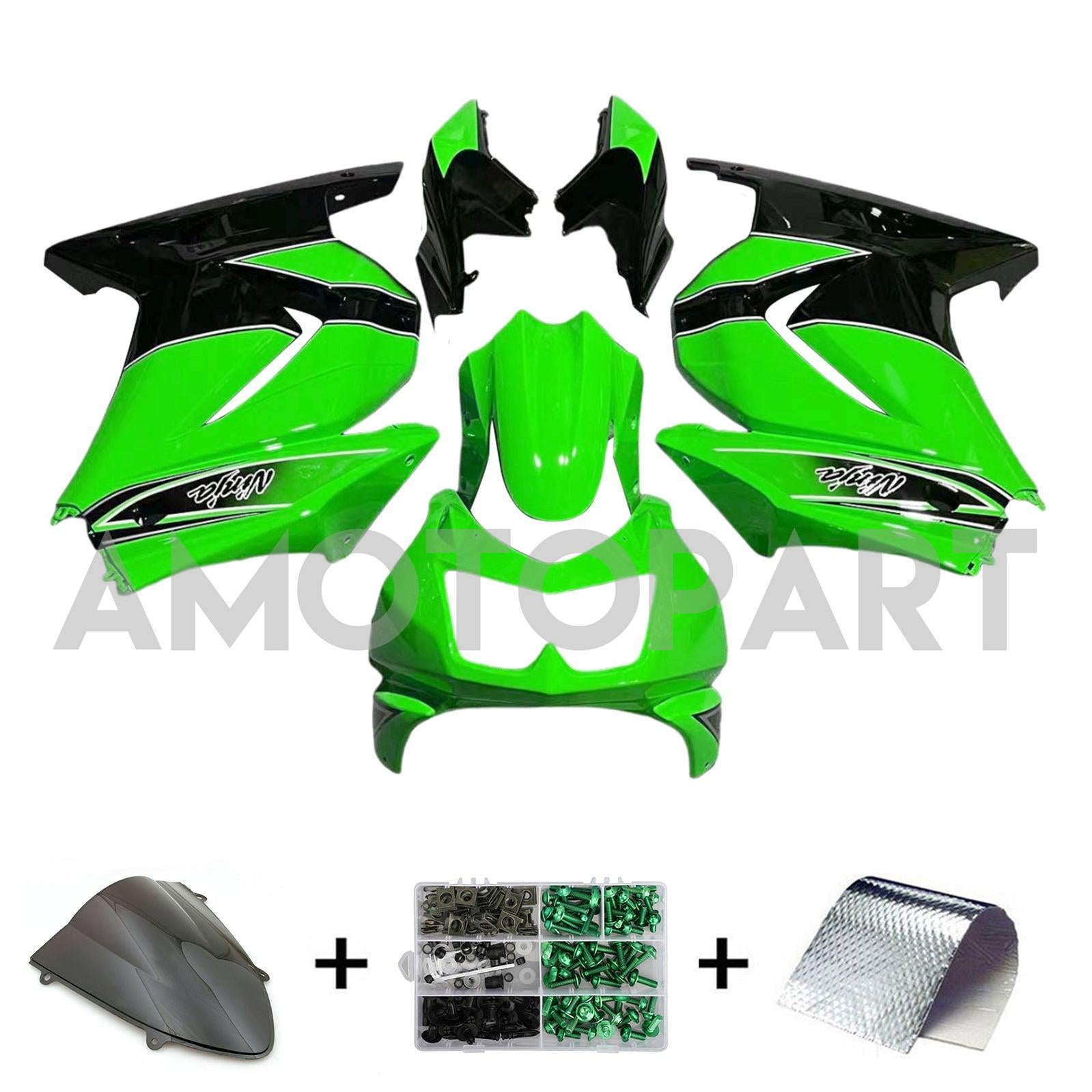 Amotopart 2008–2012 Kawasaki ZX250 Verkleidung, Grün&Schwarzes Kit
