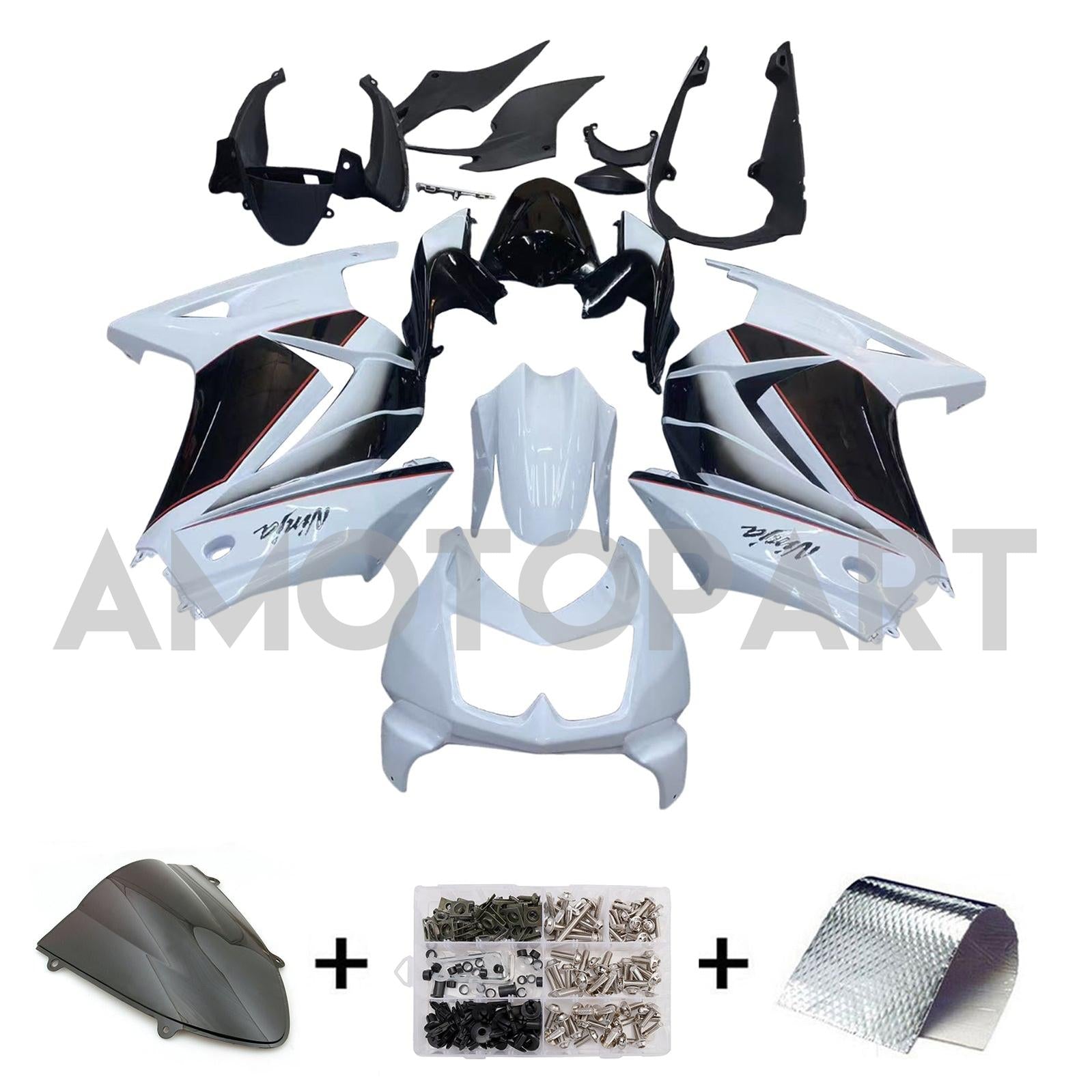Amotopart 2008-2012 Kawasaki ZX250 Fairing White&Black Kit