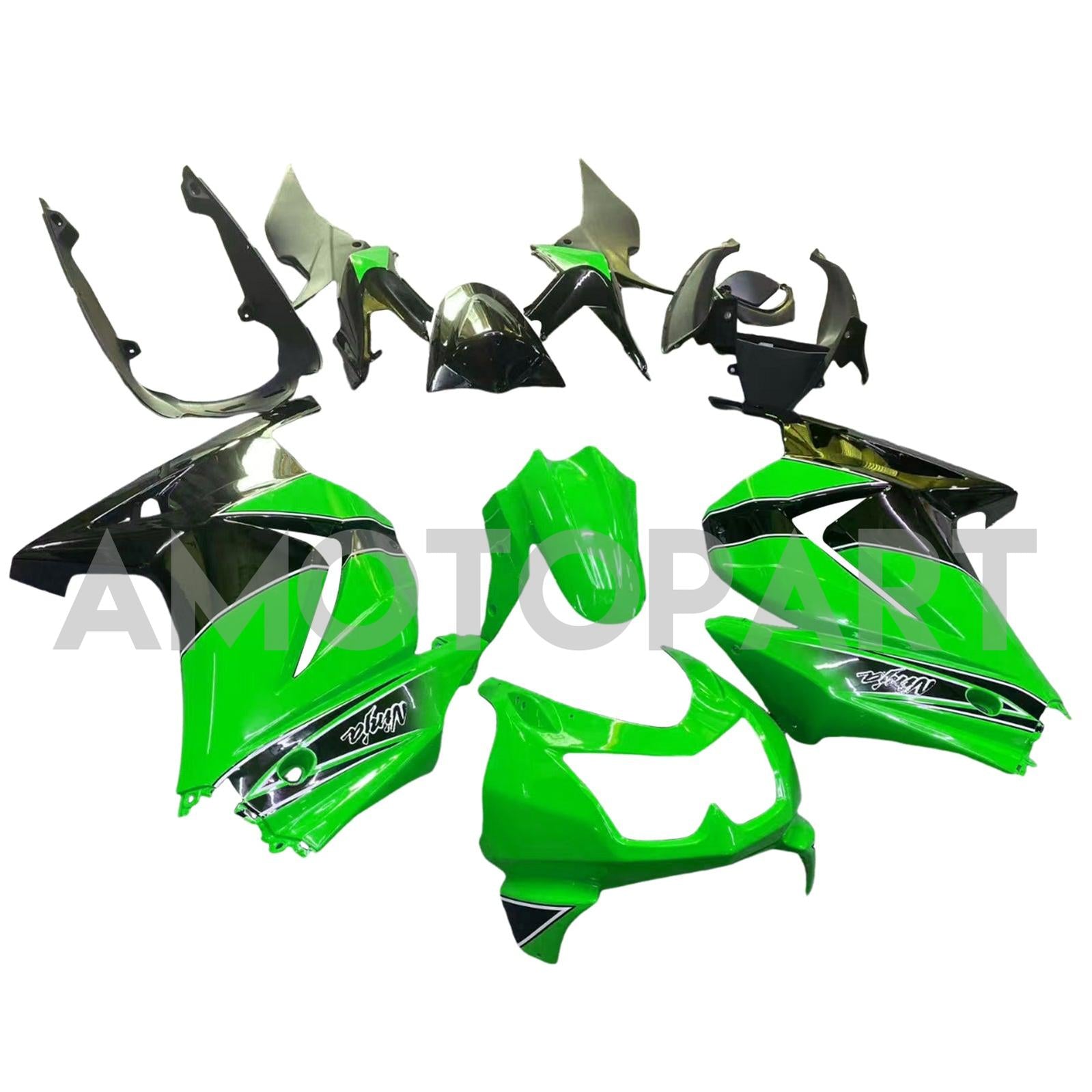 Amotopart 2008-2012 Kawasaki EX250 Ninja250R Black Green Fairing Kit