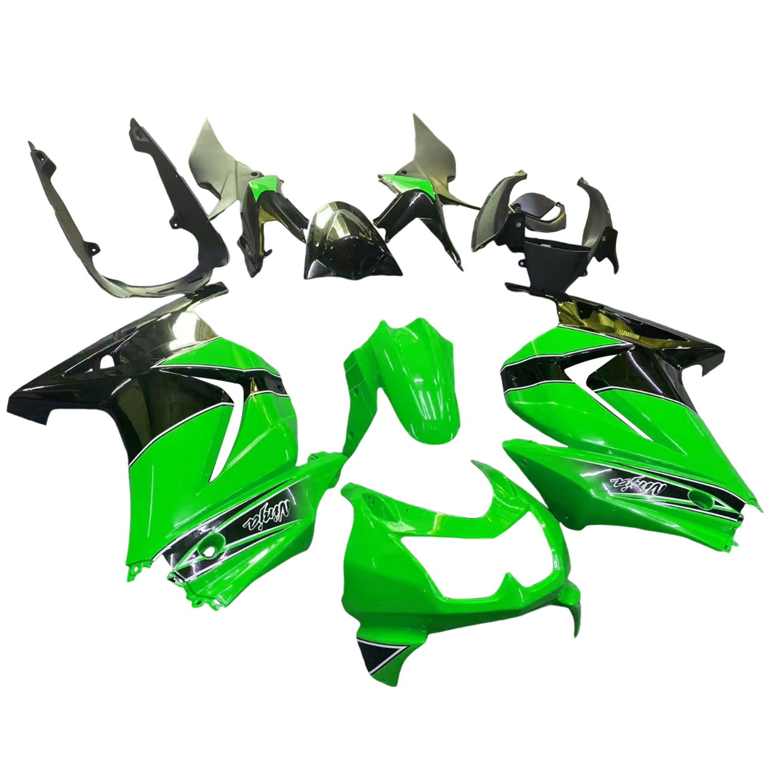 Amotopart 2008–2012 Kawasaki EX250 Ninja250R Schwarz Grün Verkleidungsset